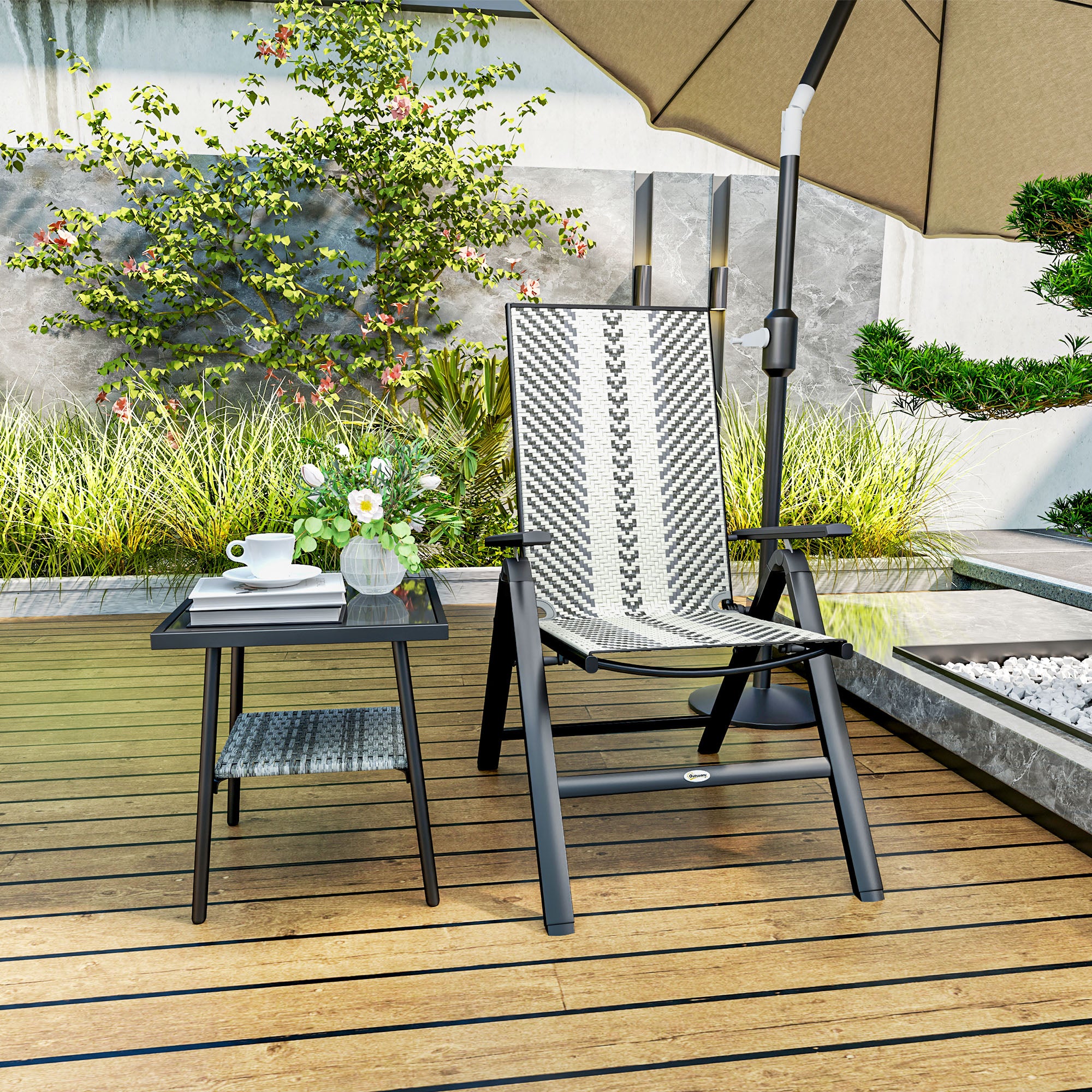 Outsunny Rattan Reclining Garden Chairs - Grey - North Peak Garden Furniture