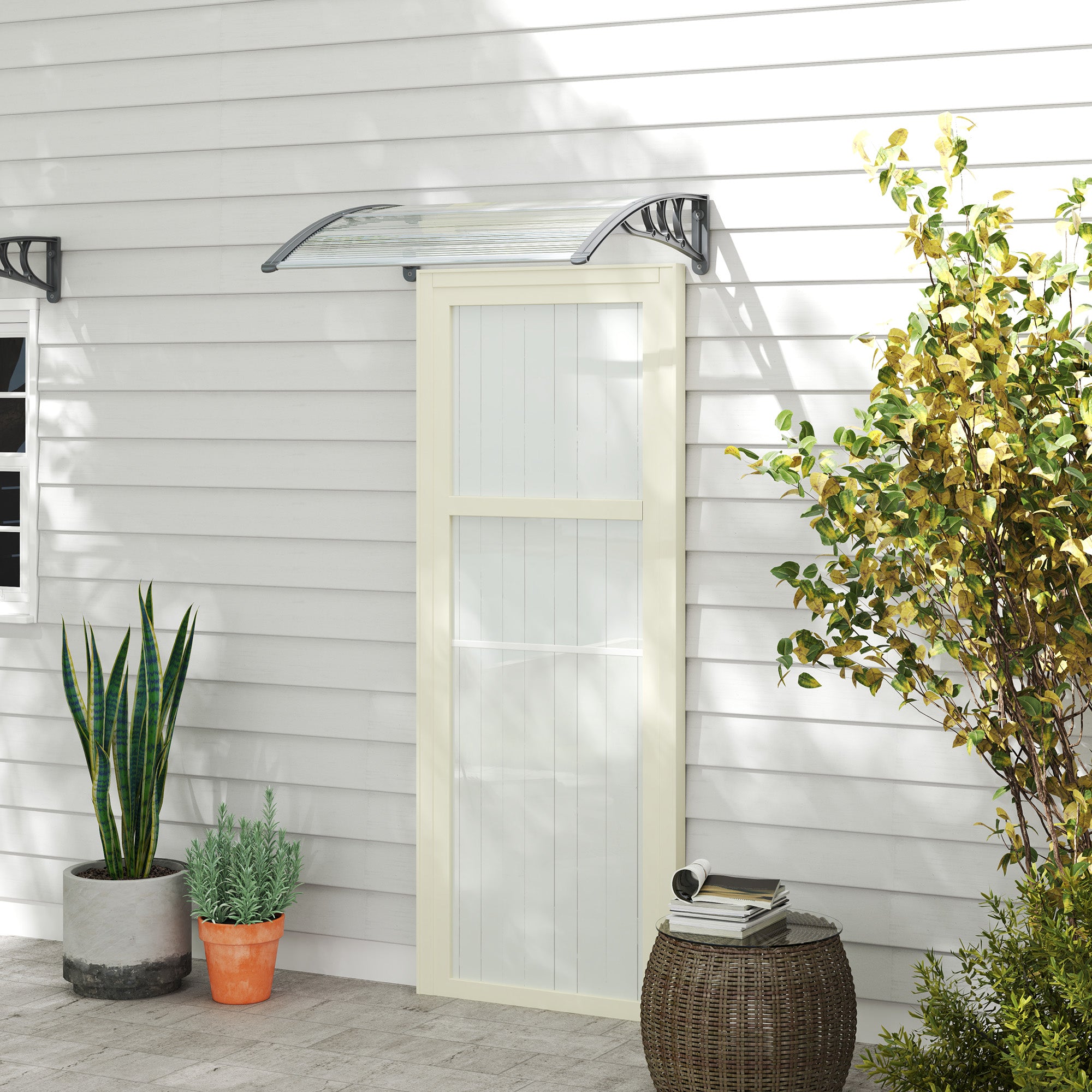 Outsunny Door Canopy Awning Outdoor Window Rain Shelter Cover for Front/Back Door Porch Clear 100 x 75cm - North Peak Garden Furniture