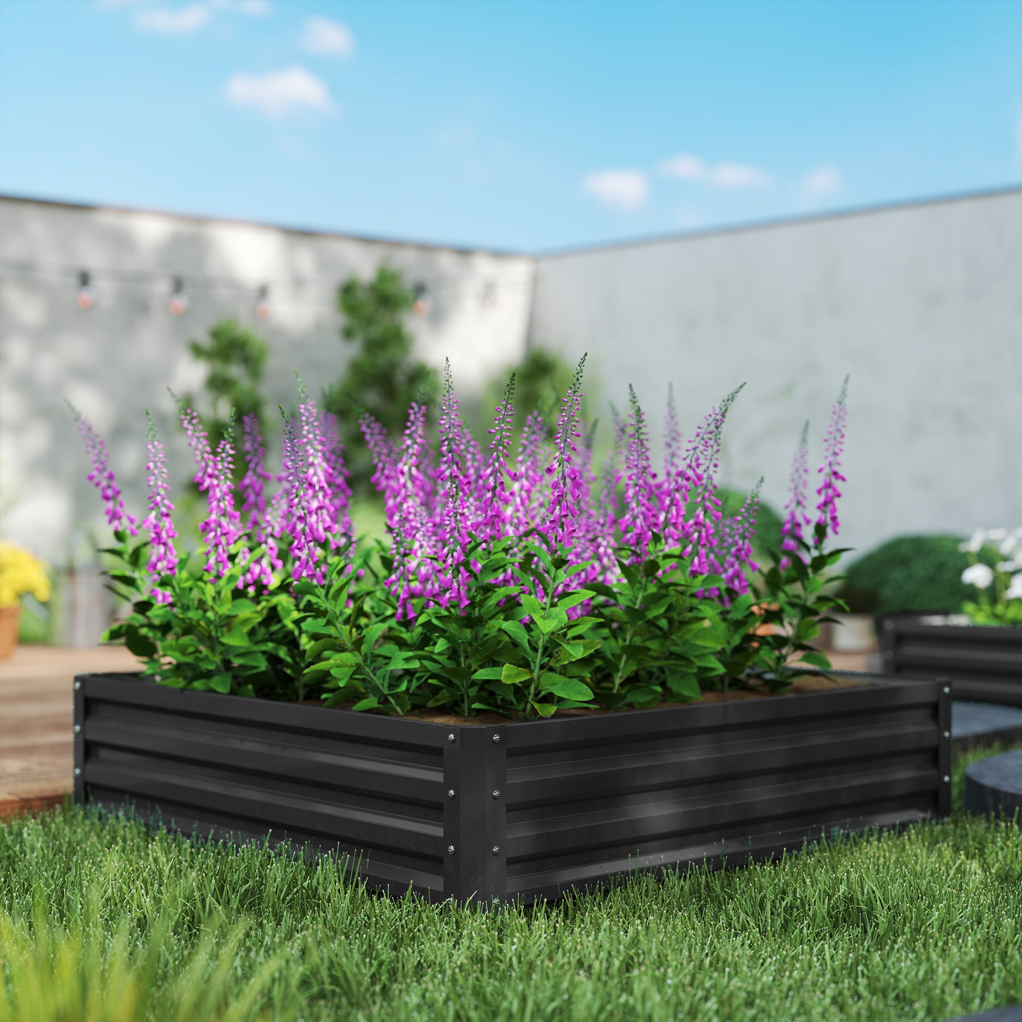 Outsunny 432L Square Raised Garden Bed Box with Weatherized Steel Frame for Vegetables, Flowers and Herbs, 120 x 120 x 30cm, Grey - North Peak Garden Furniture