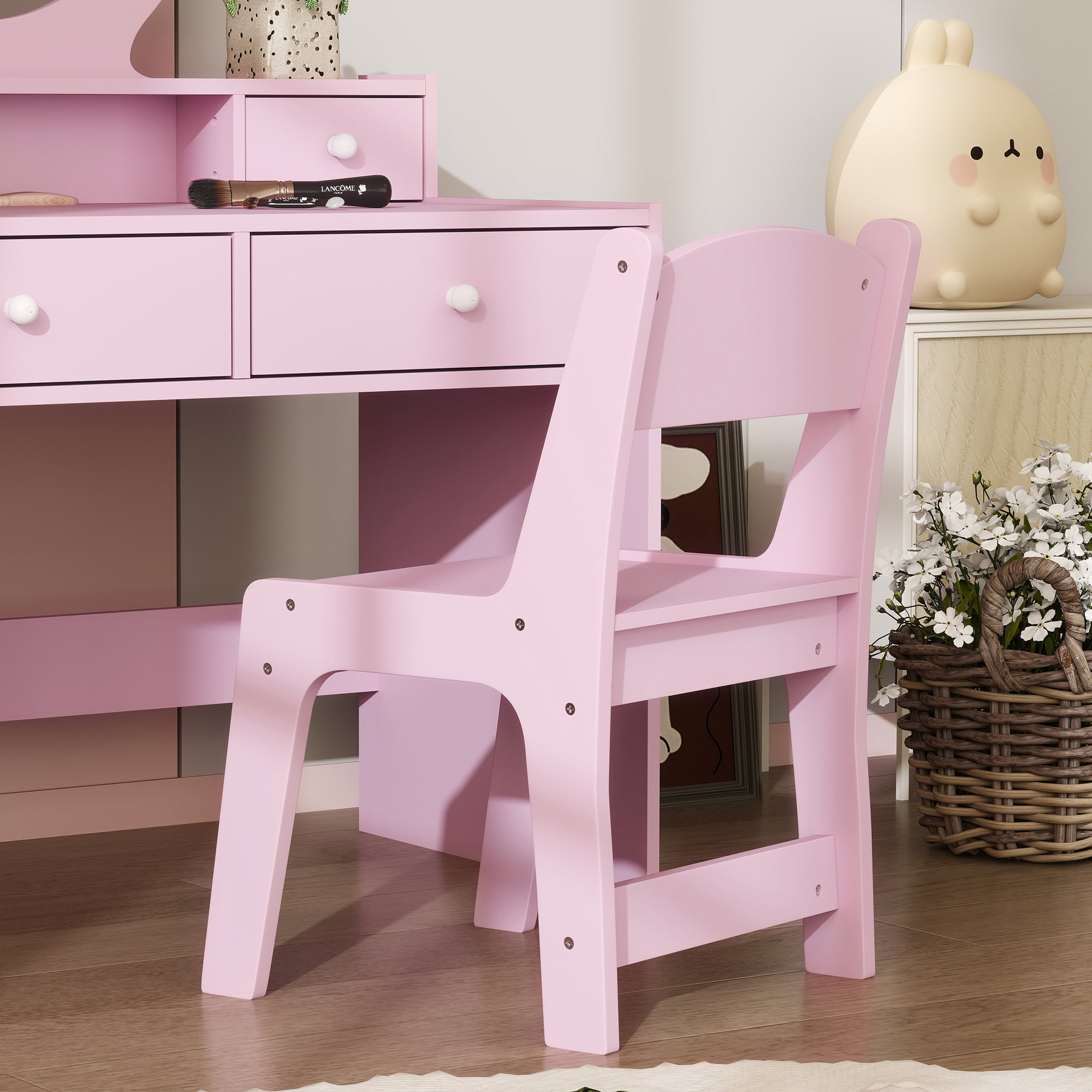 AIYAPLAY Kids Dressing Table Set Kids Make up Table with Stool and Mirror, Storage Drawers, Gift for Aged 3-8 - North Peak Garden Furniture