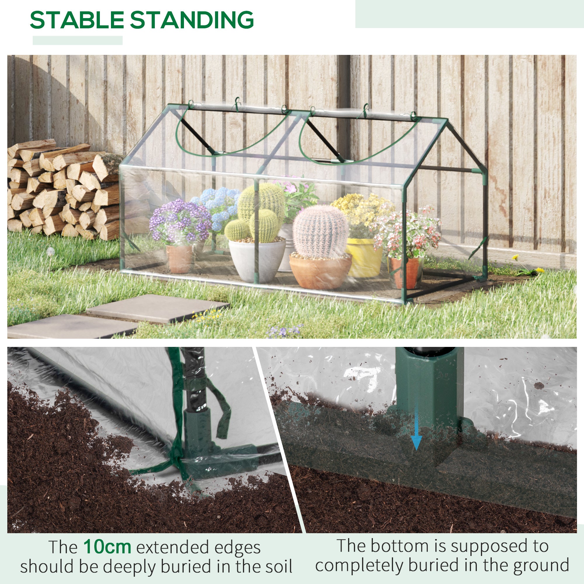 Outsunny Mini Greenhouse Portable Flower Planter Vegetable Grow House for Garden Backyard with Zipped Windows, 120 x 60 x 60 cm, Clear - North Peak Garden Furniture