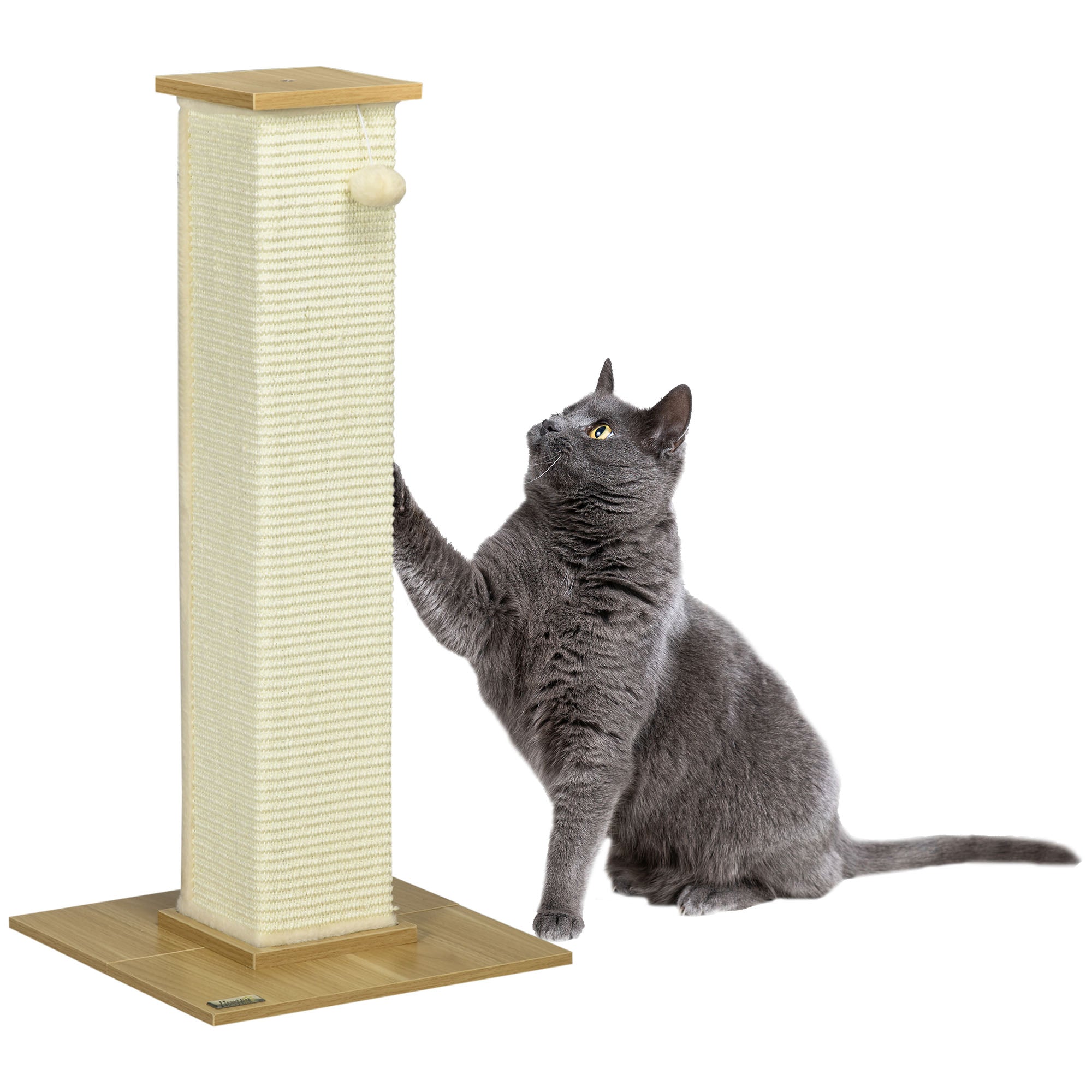 PawHut 80cm Scratching Post, with Toy Ball, Sisal Rope - White