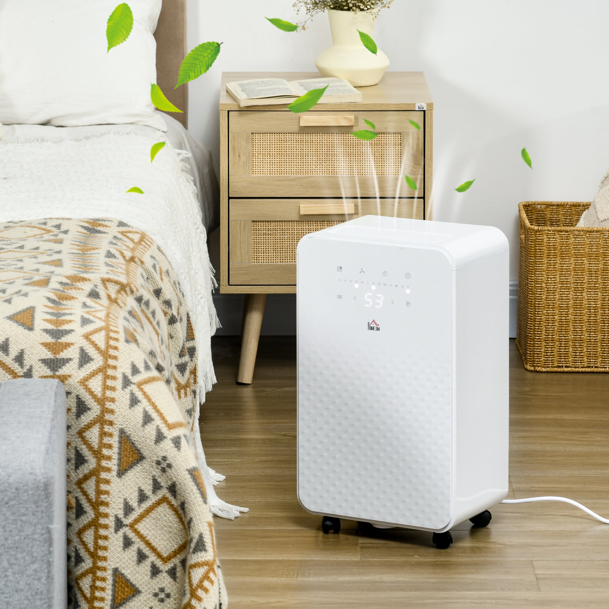 HOMCOM 2000mL Portable Dehumidifier with Air Purifier, 24H Timer, 5 Modes, 10L/Day, for Home Laundry, White - North Peak Garden Furniture