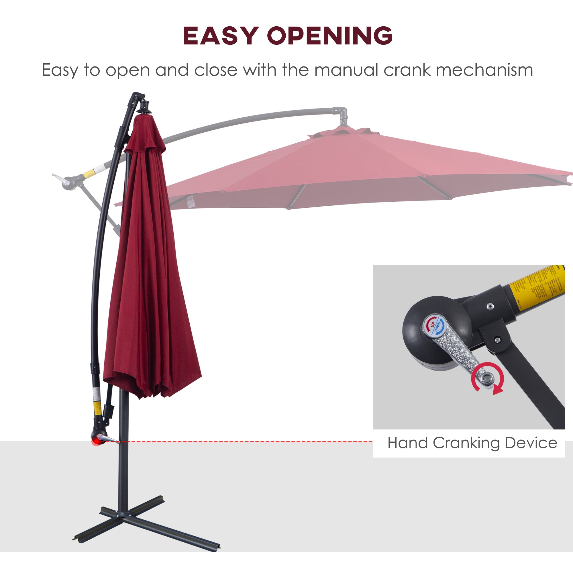 Outsunny Shady Sanctuary: 3m Cantilever Parasol, Patio Hanging Sun Shade with Crank Handle, Wine Red