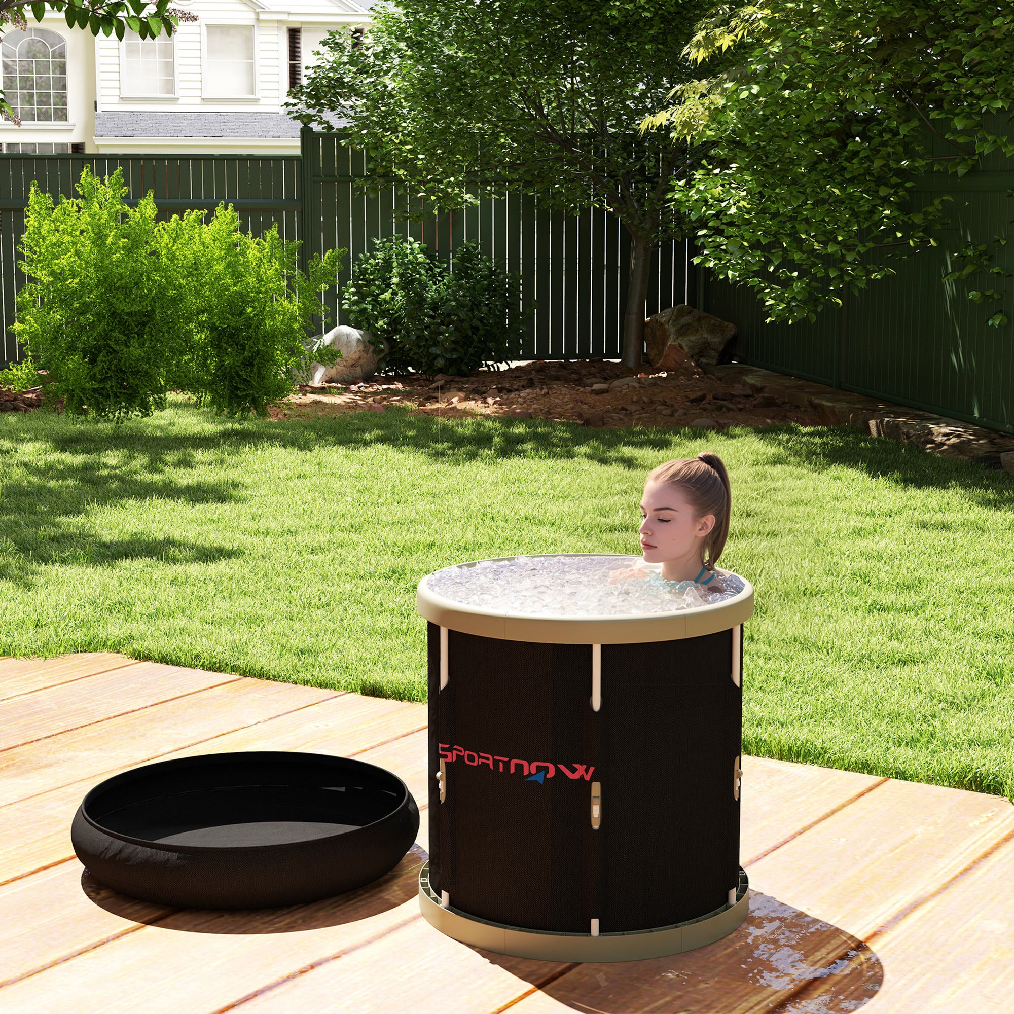 SPORTNOW Ice Bath Tub Outdoor, 210L Portable Cold Water Therapy Tub, Recovery Cold Plunge Pool with Lid, Cover and Carry Bag for Athletes, Black - North Peak Garden Furniture