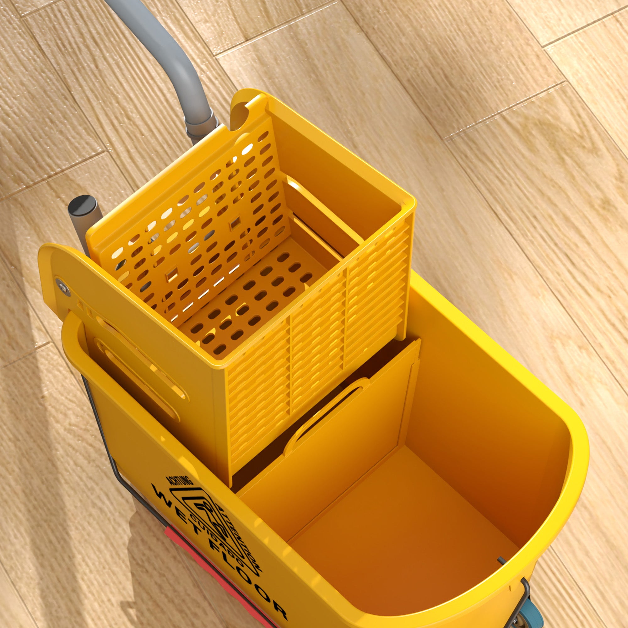 HOMCOM Mop Bucket with Wringer Set on Wheels for Floor Cleaning, 20 Litre Side Press Wringer with Handle and Mop, Yellow - North Peak Garden Furniture