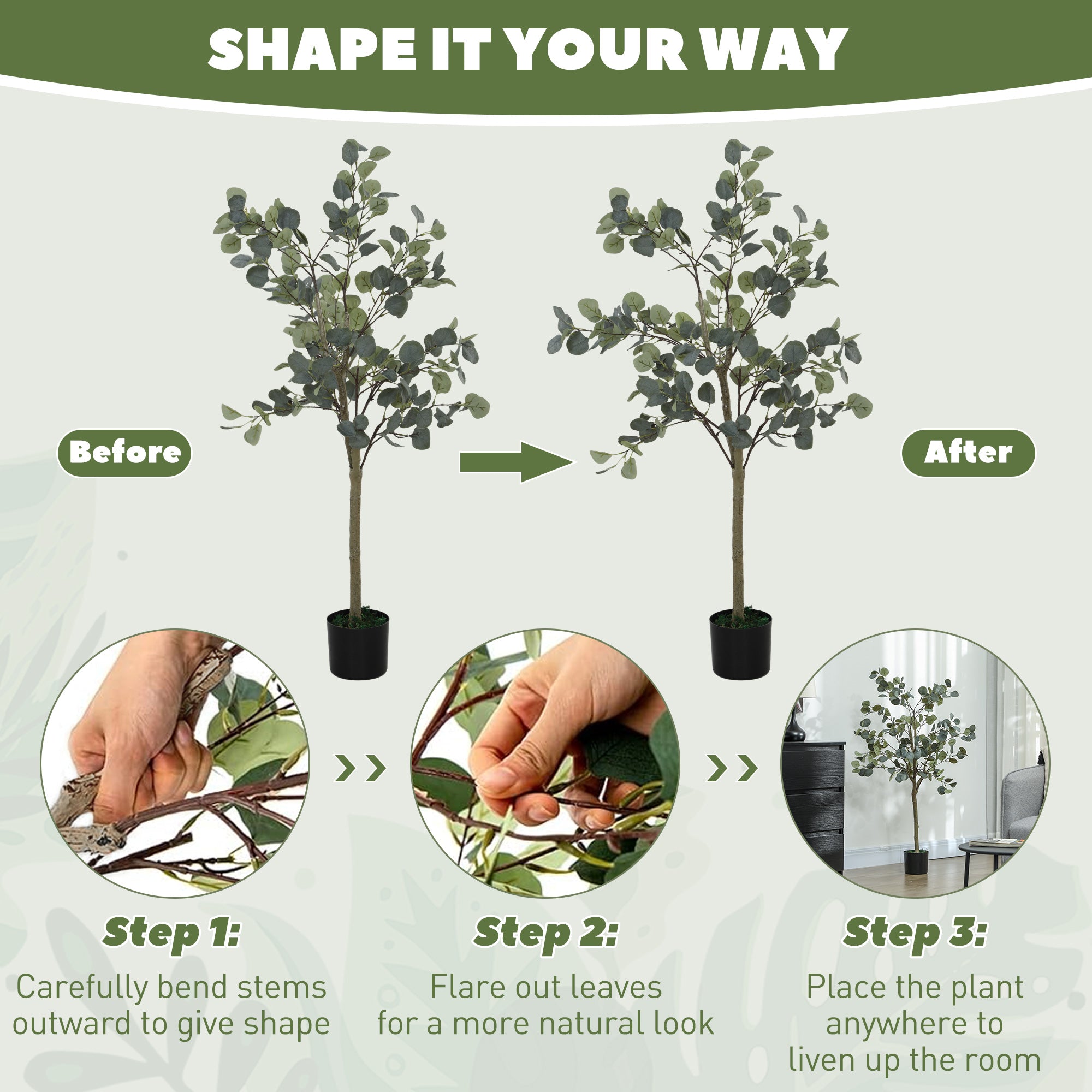 HOMCOM Decorative Artificial Plant, 5ft/ 150cm Silk Eucalyptus Tree with 230 Silver Dollar Leaves in Pot, Fake Plant for Home, Office, Living Room, Indoor Decor - North Peak Garden Furniture
