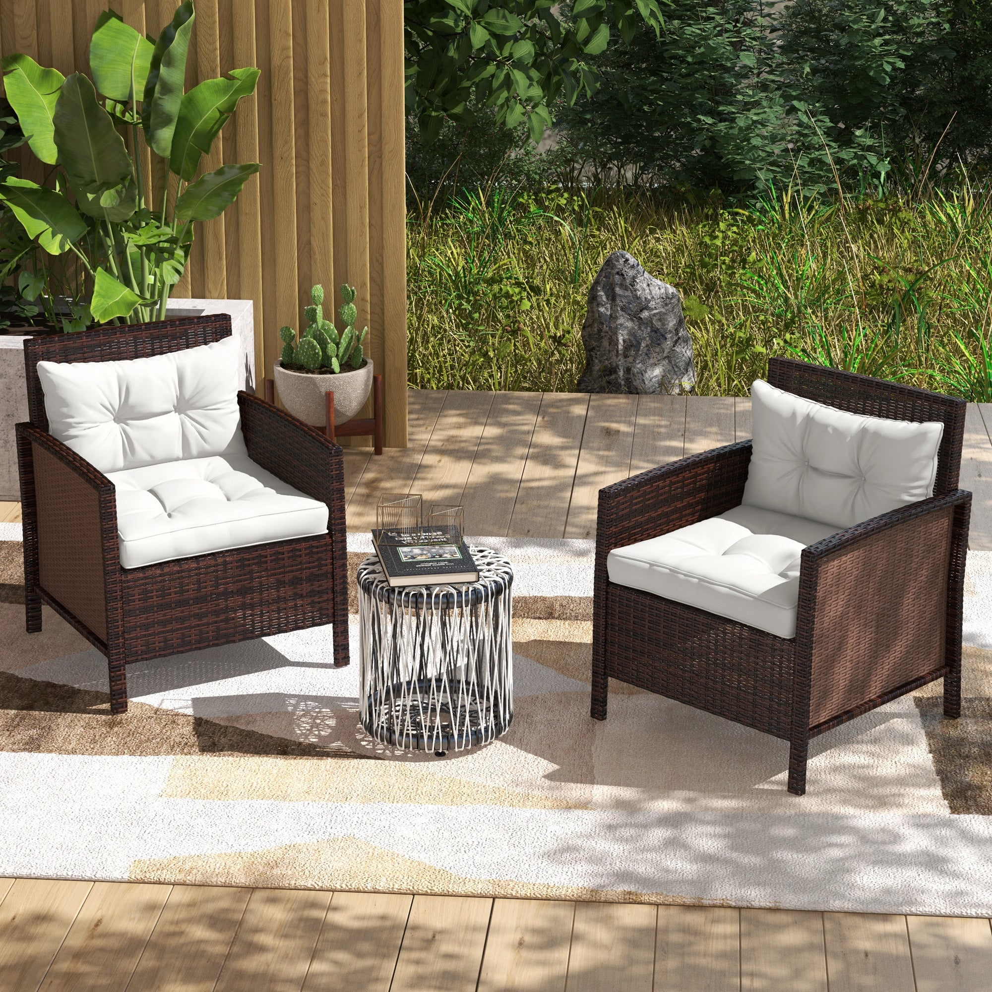 Outsunny 2-Piece Seat Cushions Back Pillows Replacement, Patio Chair Cushions Set for Indoor Outdoor, White - North Peak Garden Furniture