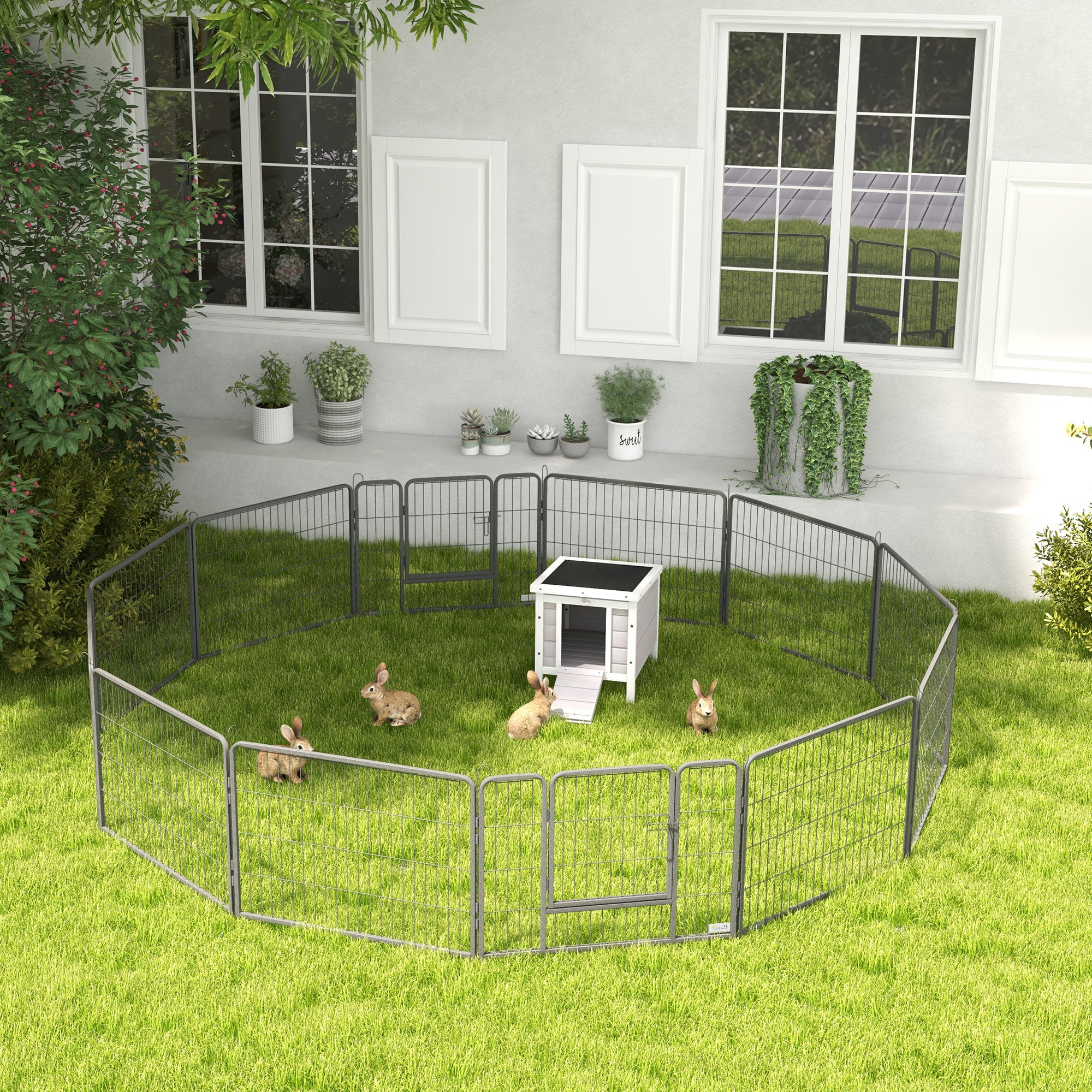 PawHut 12 Panels Heavy Duty Puppy Playpen, for Small Dogs, Indoor and Outdoor Use - Silver - North Peak Garden Furniture