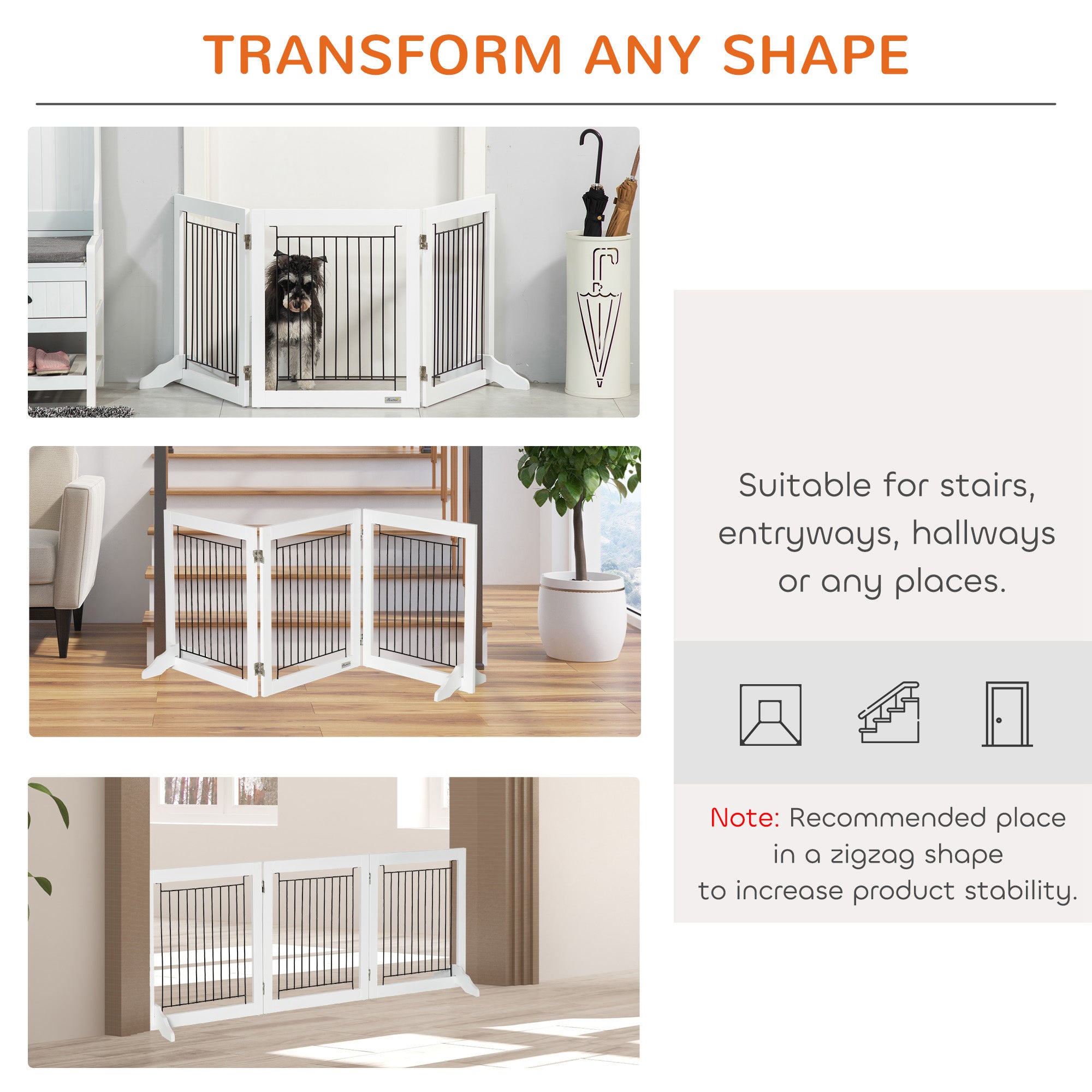 PawHut Foldable Pet Gate, with Three Panels & Two Support Feet - White - North Peak Garden Furniture