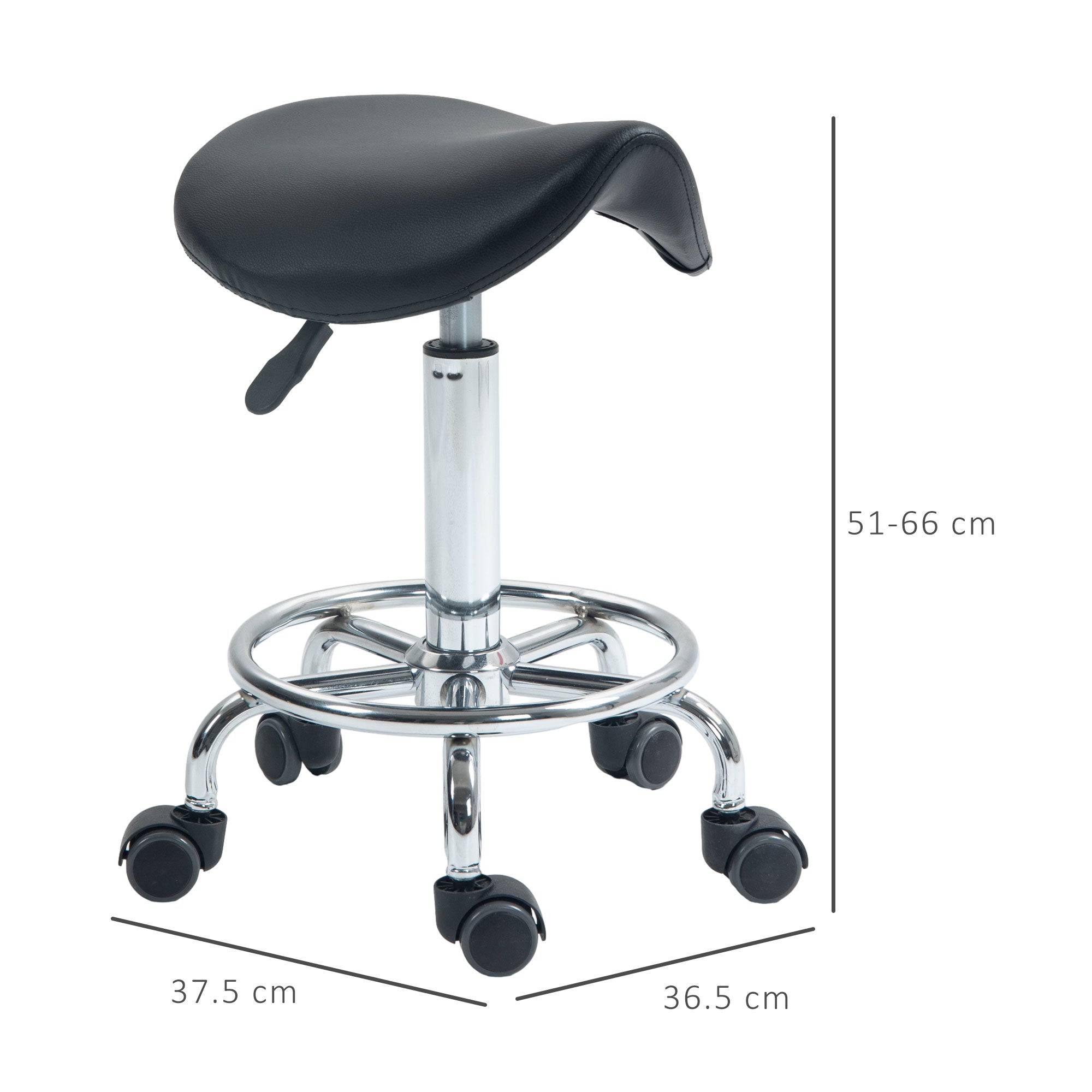 HOMCOM Salon Saddle Stool, Rolling Saddle Chair for Massage, Spa, Clinic, Beauty, Hairdressing and Tattoo, Black - North Peak Garden Furniture
