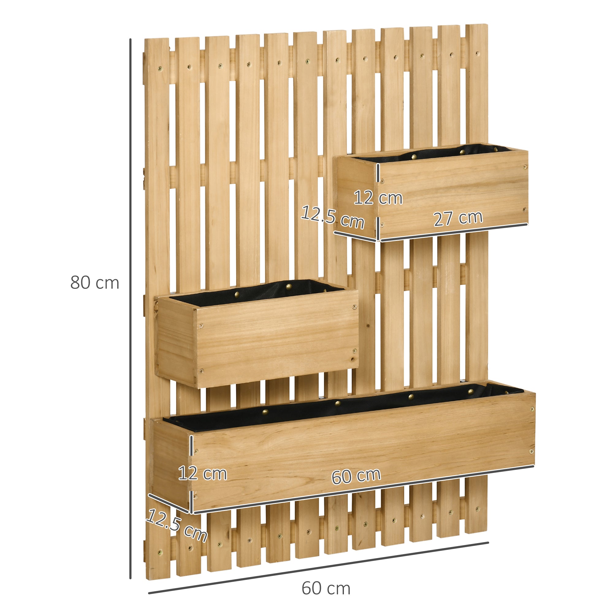 Outsunny Wall-mounted Wooden Garden Planters with Trellis, Drainage Holes and 3 Movable Planter Boxes, Wall Raised Garden Bed for Patio, Natural