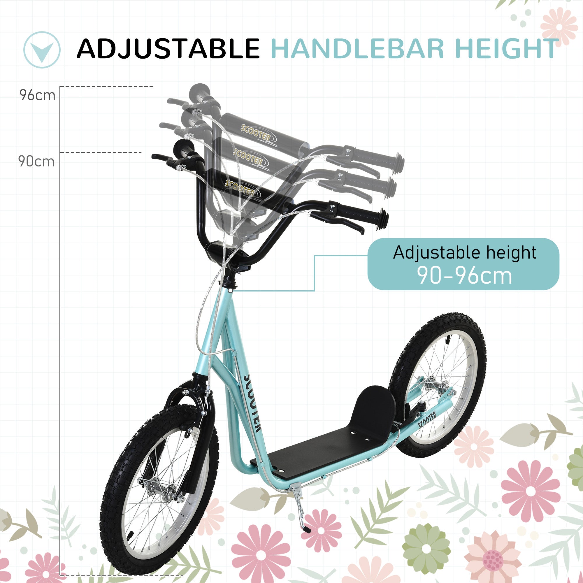 HOMCOM Kick Scooters for Kids with Adjustable Height, Anti-Slip Deck, Dual Brakes, Rubber Tyres, for Boys and Girls Aged 5+ Years Old - Blue - North Peak Garden Furniture