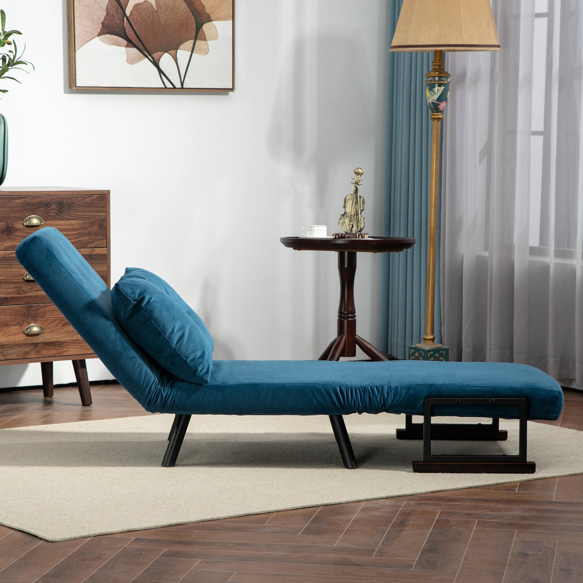 HOMCOM 4-in-1 Velvet-Feel Single Chair Bed, with Pillow - Navy Blue - North Peak Garden Furniture