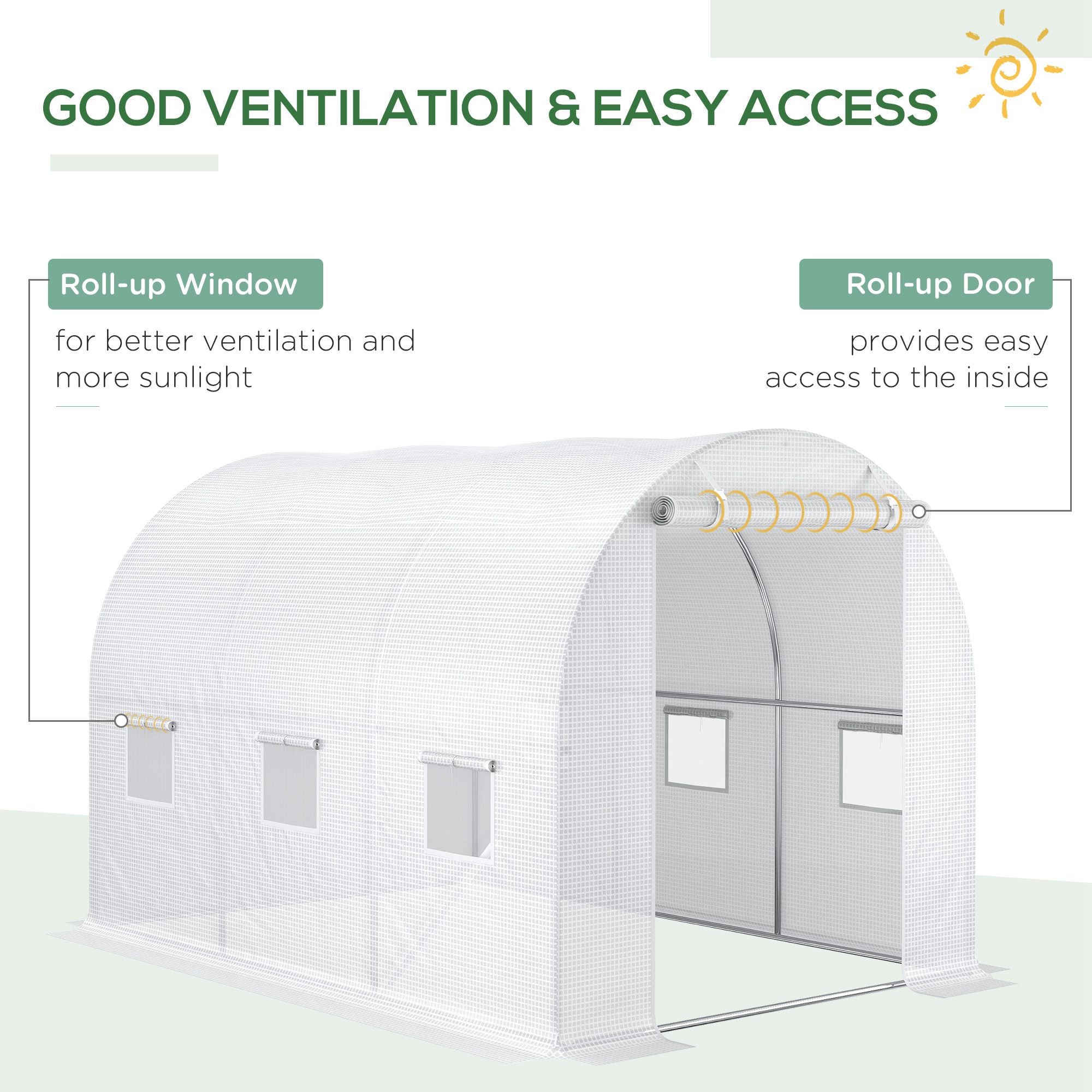 Outsunny 3 x 2 x 2m Greenhouse Replacement Cover ONLY Winter Garden Plant PE Cover for Tunnel Walk-in Greenhouse with Roll-up Windows Door Outdoor, White - North Peak Garden Furniture