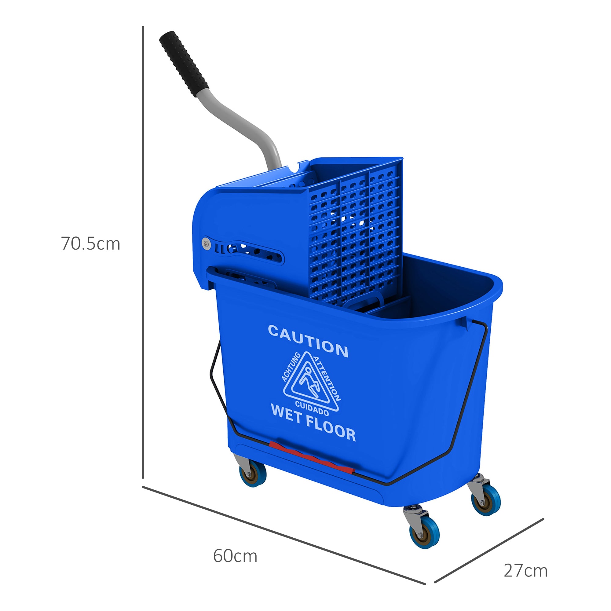 HOMCOM 20L Mop Bucket on Wheels, with Water Separation Panel - Blue - North Peak Garden Furniture