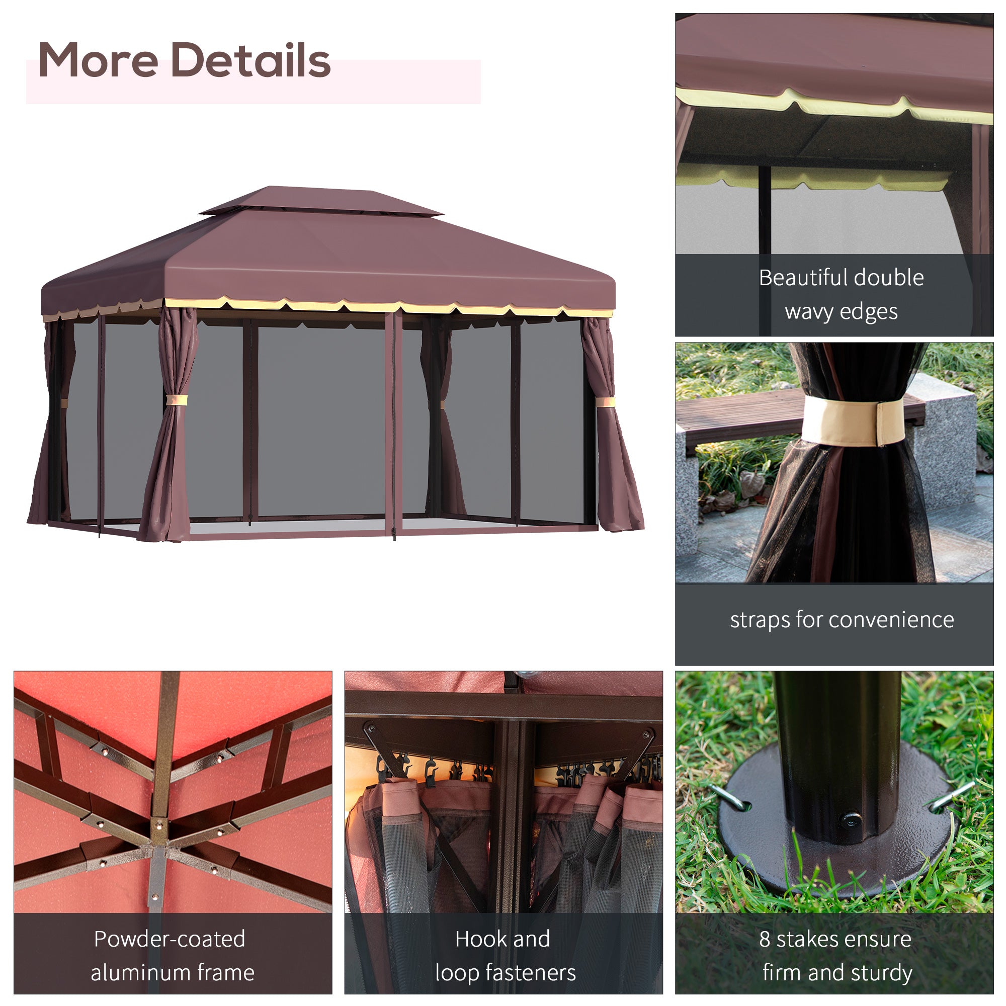 Outsunny 3 x 4m Aluminium Garden Gazebo, Marquee Canopy Shelter Pavilion Party Tent with Nets and Curtains for Garden, Lawn, Backyard and Deck, Coffee - North Peak Garden Furniture