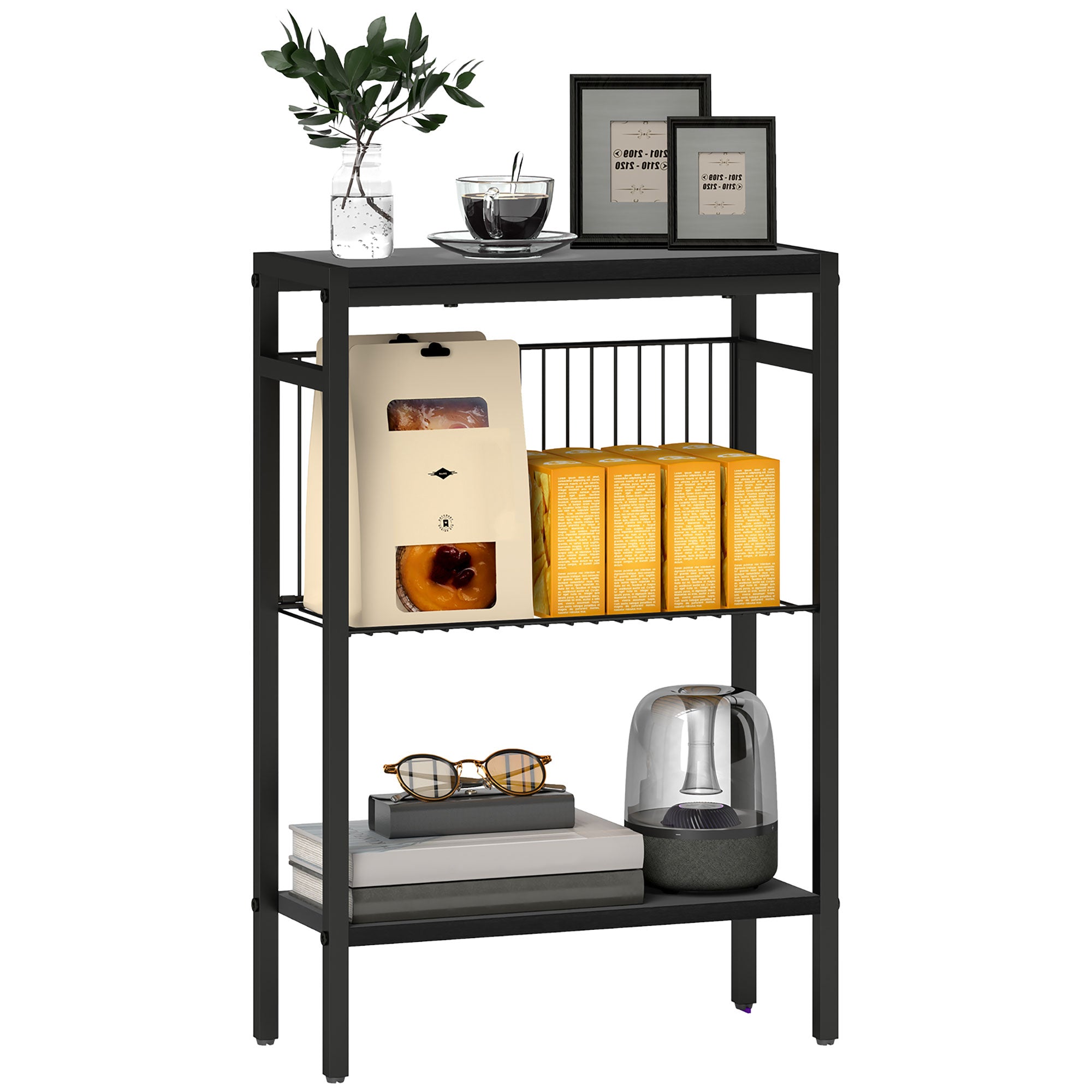 HOMCOM Three Shelf Industrial Side Table, Black