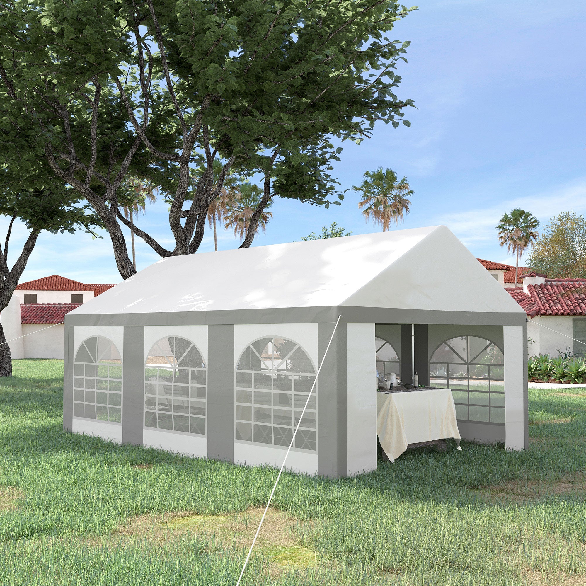 Outsunny 6 x 4m Galvanised Party Tent, Marquee Gazebo with Sides, Six Windows and Double Doors, for Parties, Wedding and Events - North Peak Garden Furniture