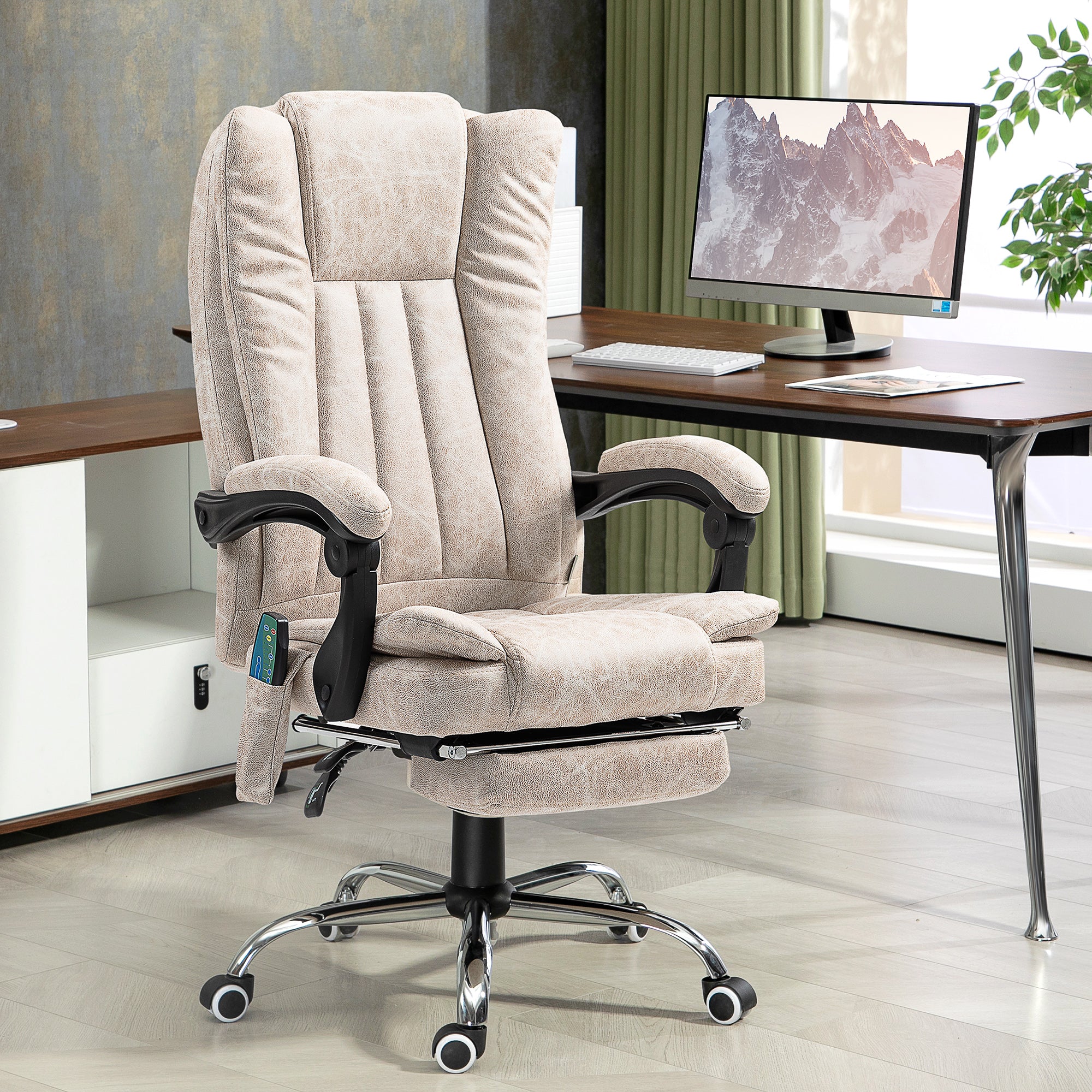 Vinsetto Vibrating Massage Office Chair with Heat, Desk Chair with Height Adjustable and Footrest, Cream White - North Peak Garden Furniture