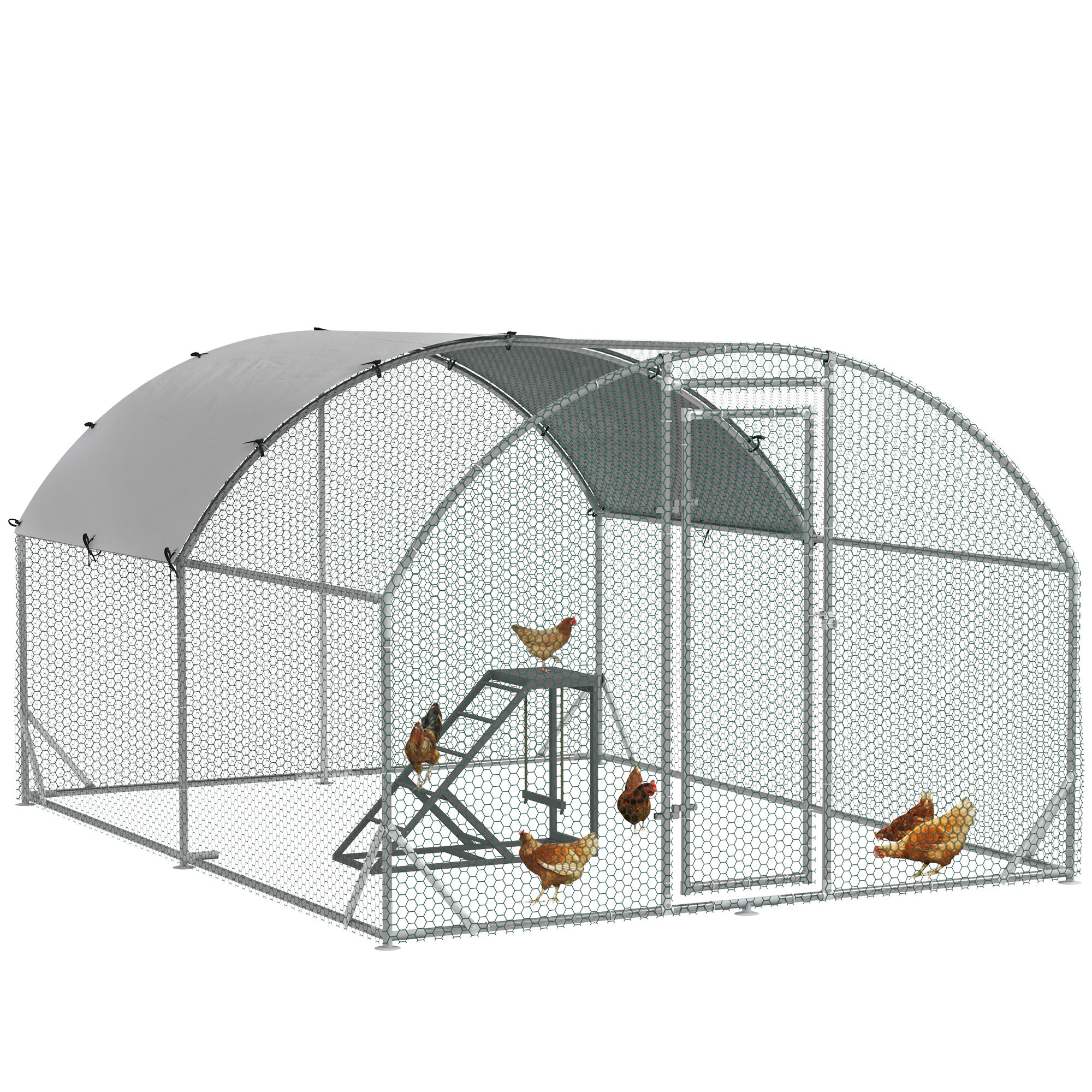 PawHut Walk In Chicken Run with Chicken Activity Shelf and Cover, 2.8 x 3.8 x 2m - North Peak Garden Furniture