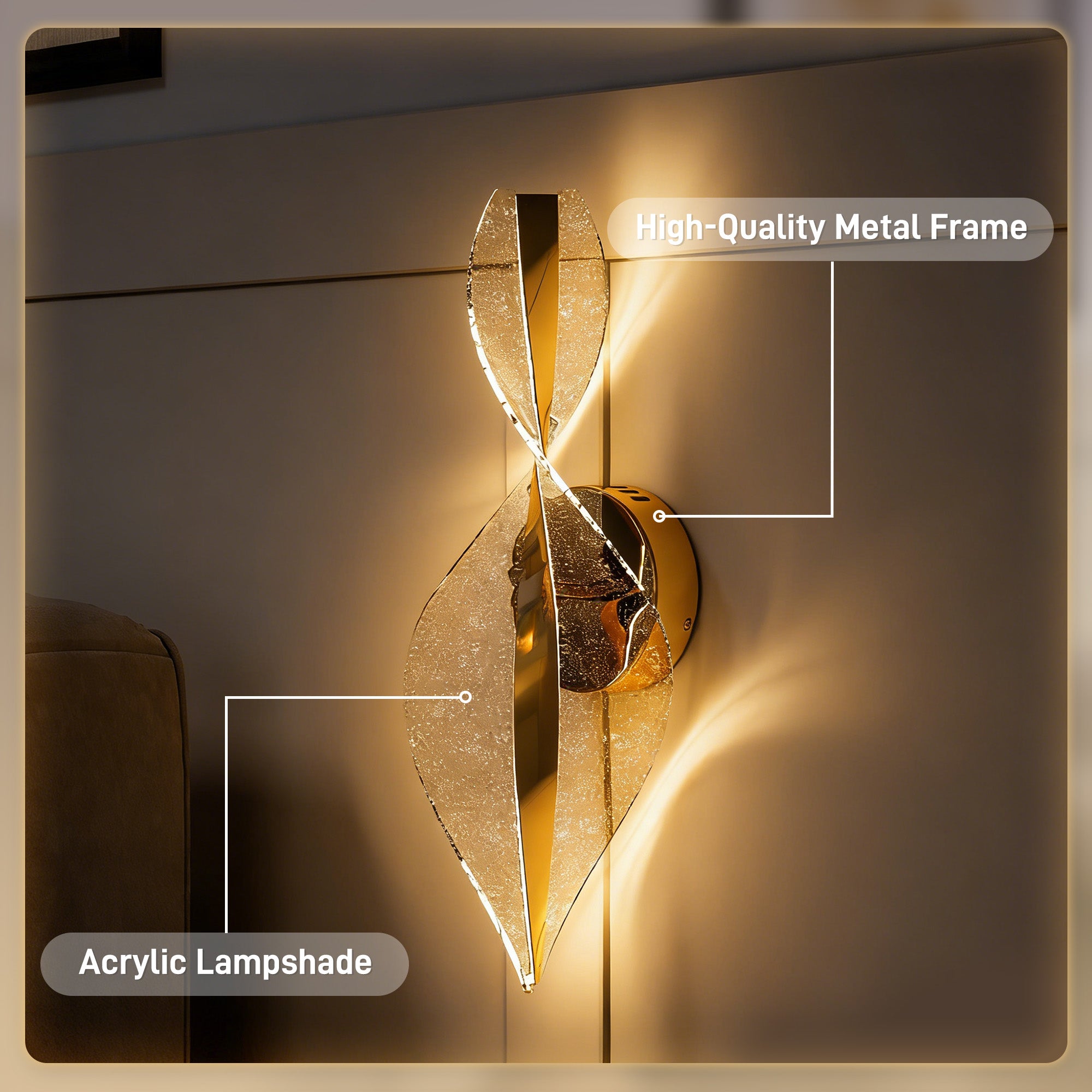 HOMCOM Led Wall Lamp 2 Pack, 13W Modern Indoor Spiral Wall Light, Colour Temperature Adjustable 3000K/4000K/6500K, for Bedroom, Living Room, Hallway, Stairs, Gold Tone
