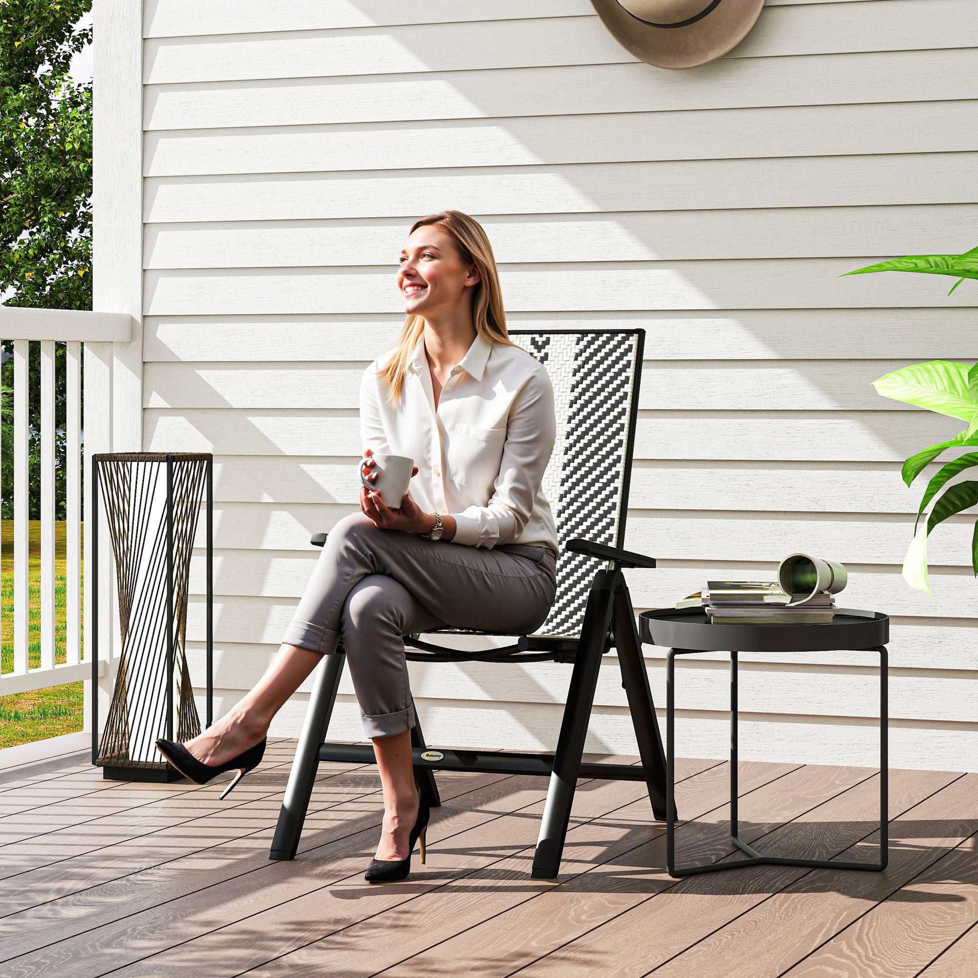 Outsunny Rattan Reclining Garden Chairs - Black - North Peak Garden Furniture