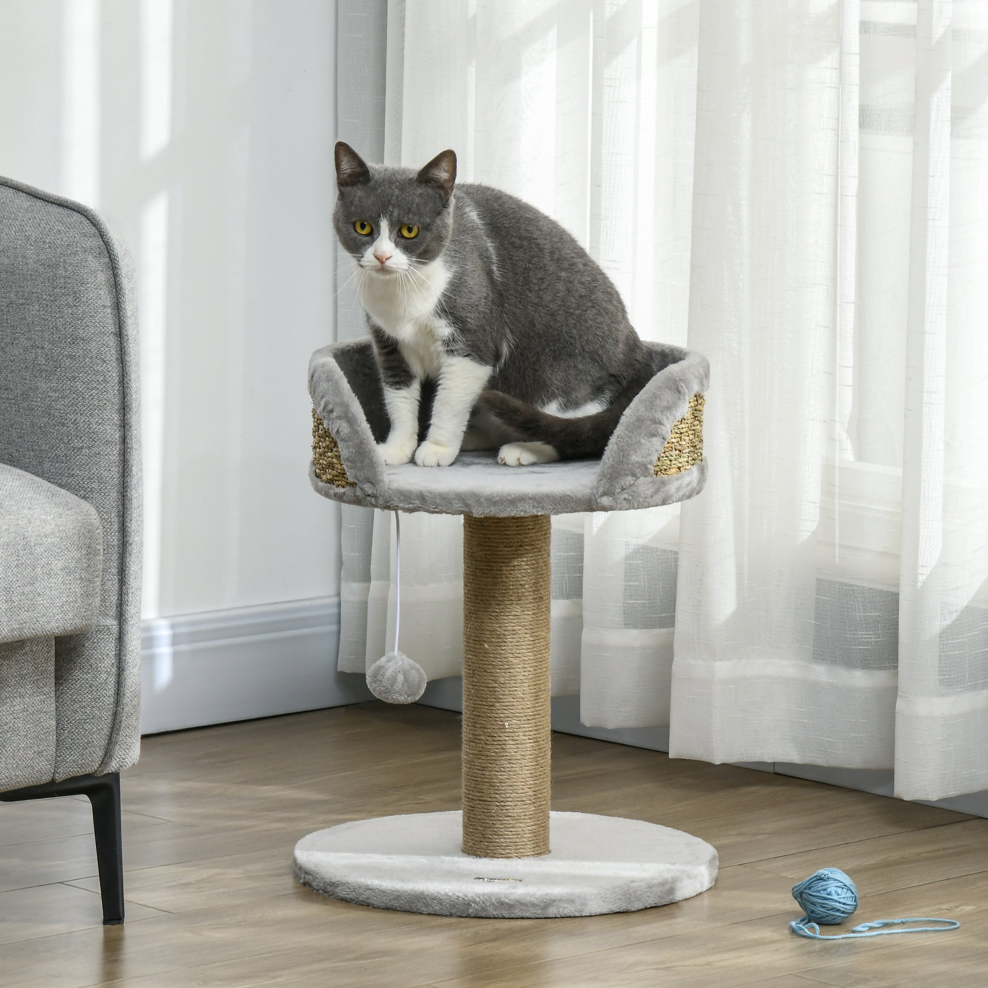 PawHut Cat Tree Tower with Scratching Posts, Grey