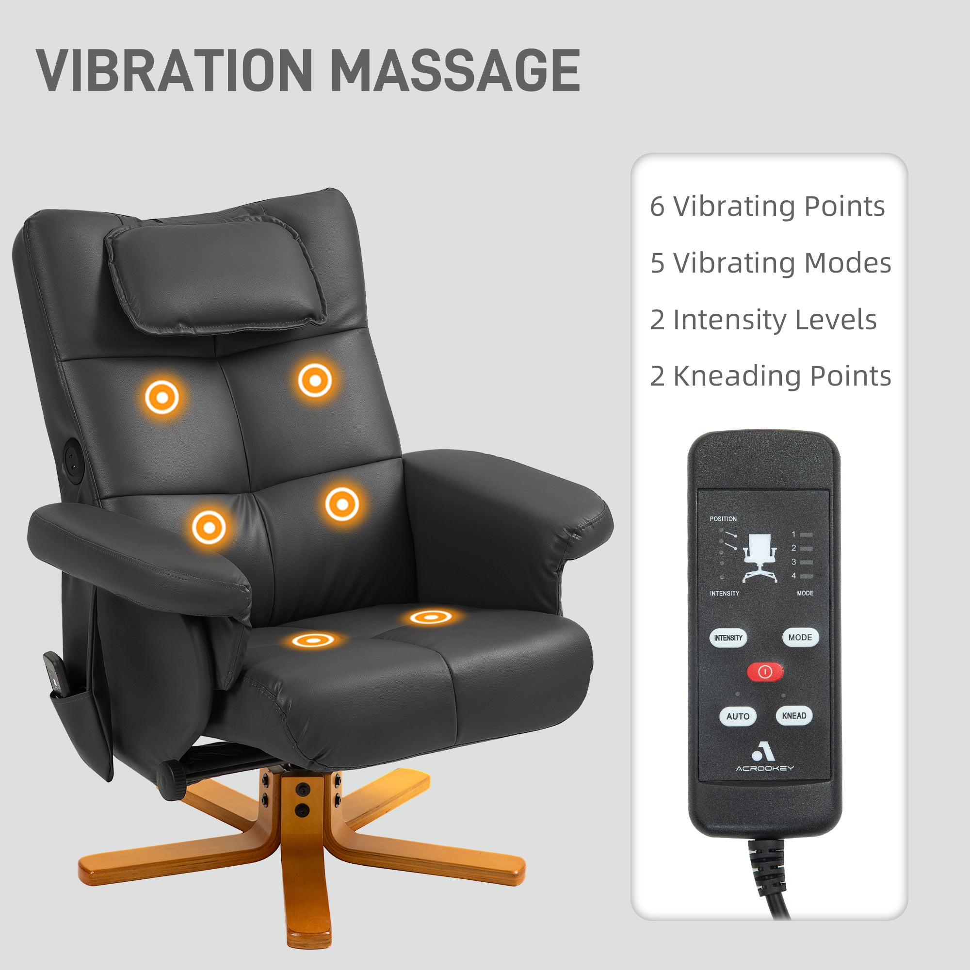 HOMCOM Faux Leather Massage Recliner Chair, with Storage Ottoman - Black - North Peak Garden Furniture