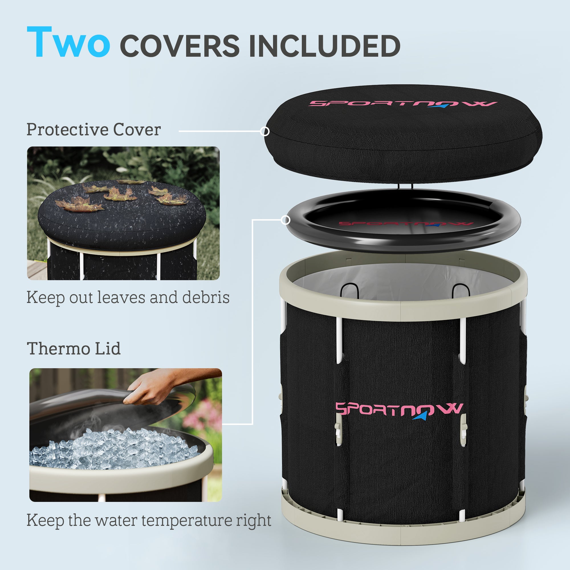 SPORTNOW Ice Bath Tub Outdoor, 210L Portable Cold Water Therapy Tub, Recovery Cold Plunge Pool with Lid, Cover and Carry Bag for Athletes, Black - North Peak Garden Furniture