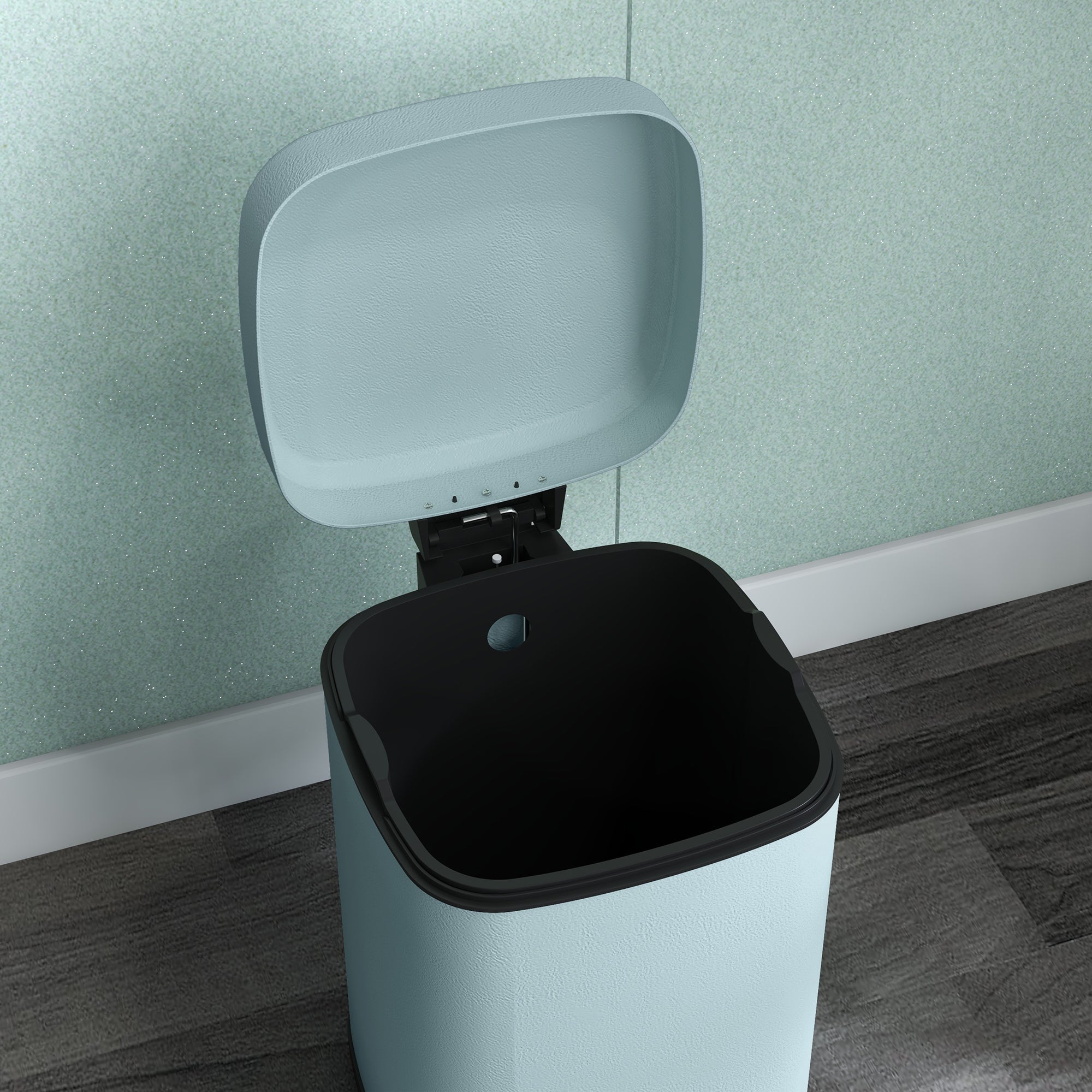HOMCOM 12L Modern Boxy Metal Home Kitchen Bin - Light Green - North Peak Garden Furniture