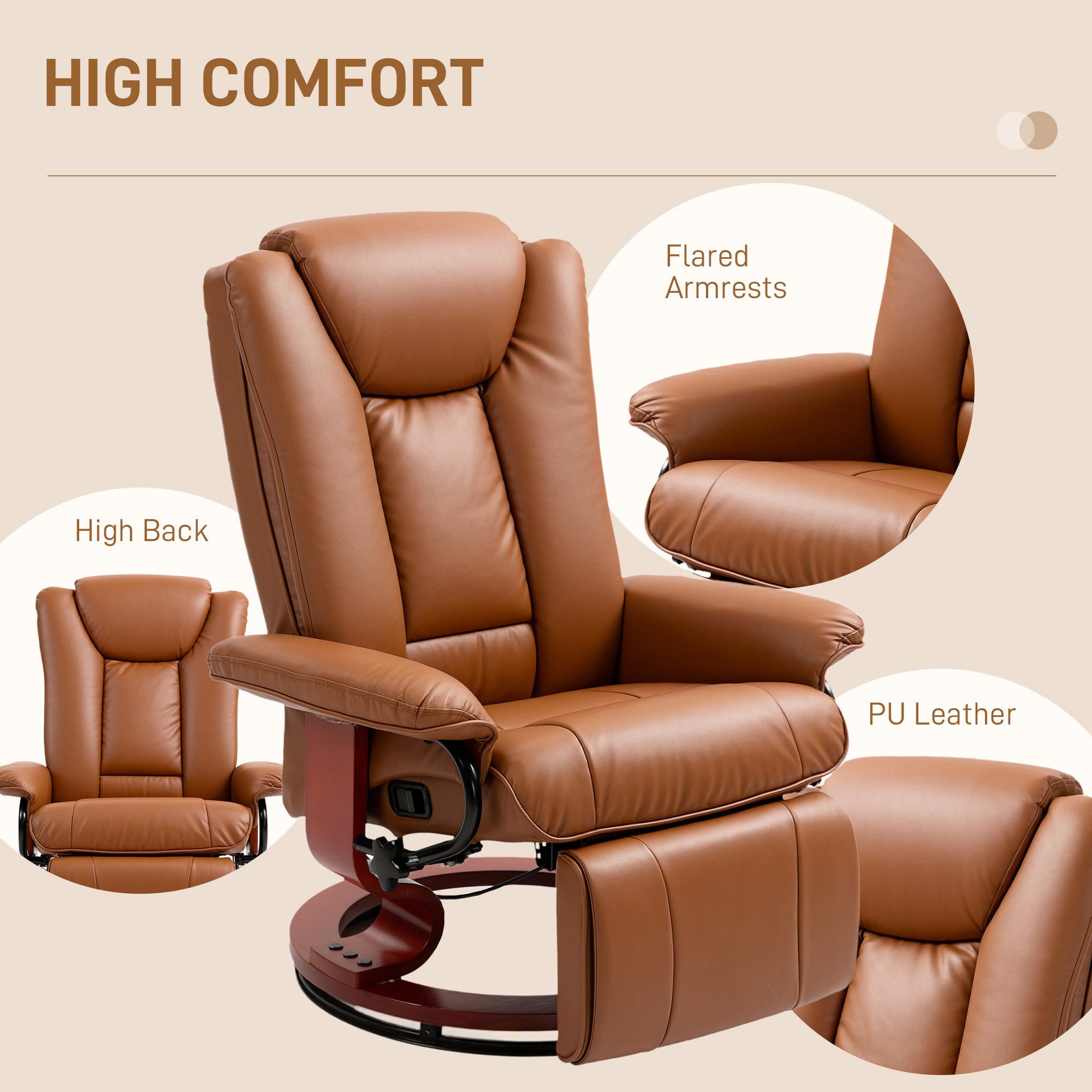 HOMCOM Faux Leather Recliner Chair - Brown - North Peak Garden Furniture