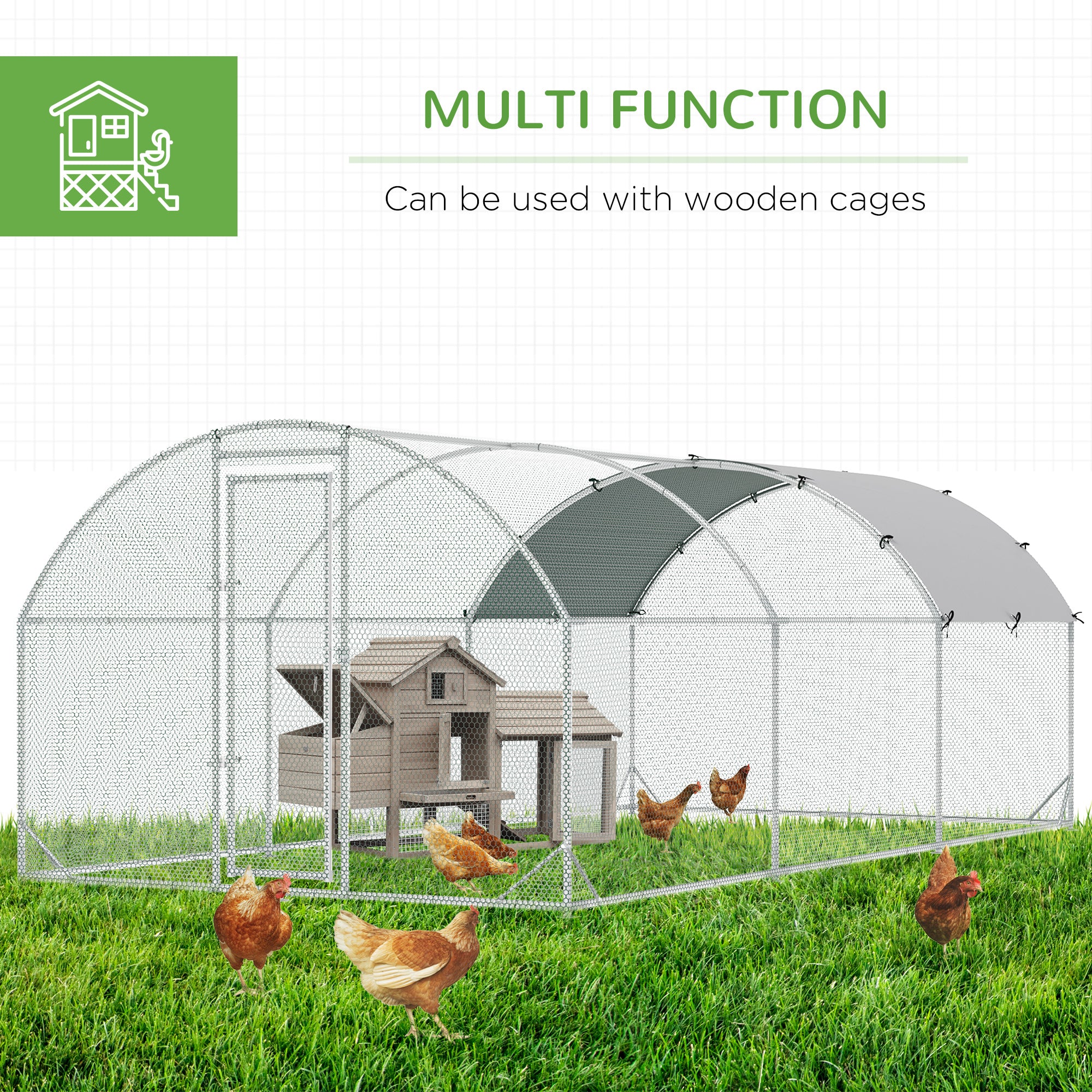 PawHut Galvanised Chicken Coop Hen House w/ Cover 5.7 x 2.8 x 2m - North Peak Garden Furniture