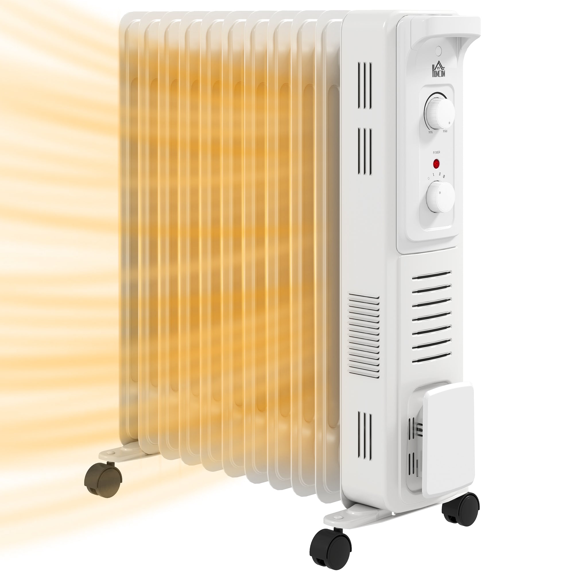 HOMCOM 2.5kW 11 Fin Oil-Filled Radiator - White - North Peak Garden Furniture