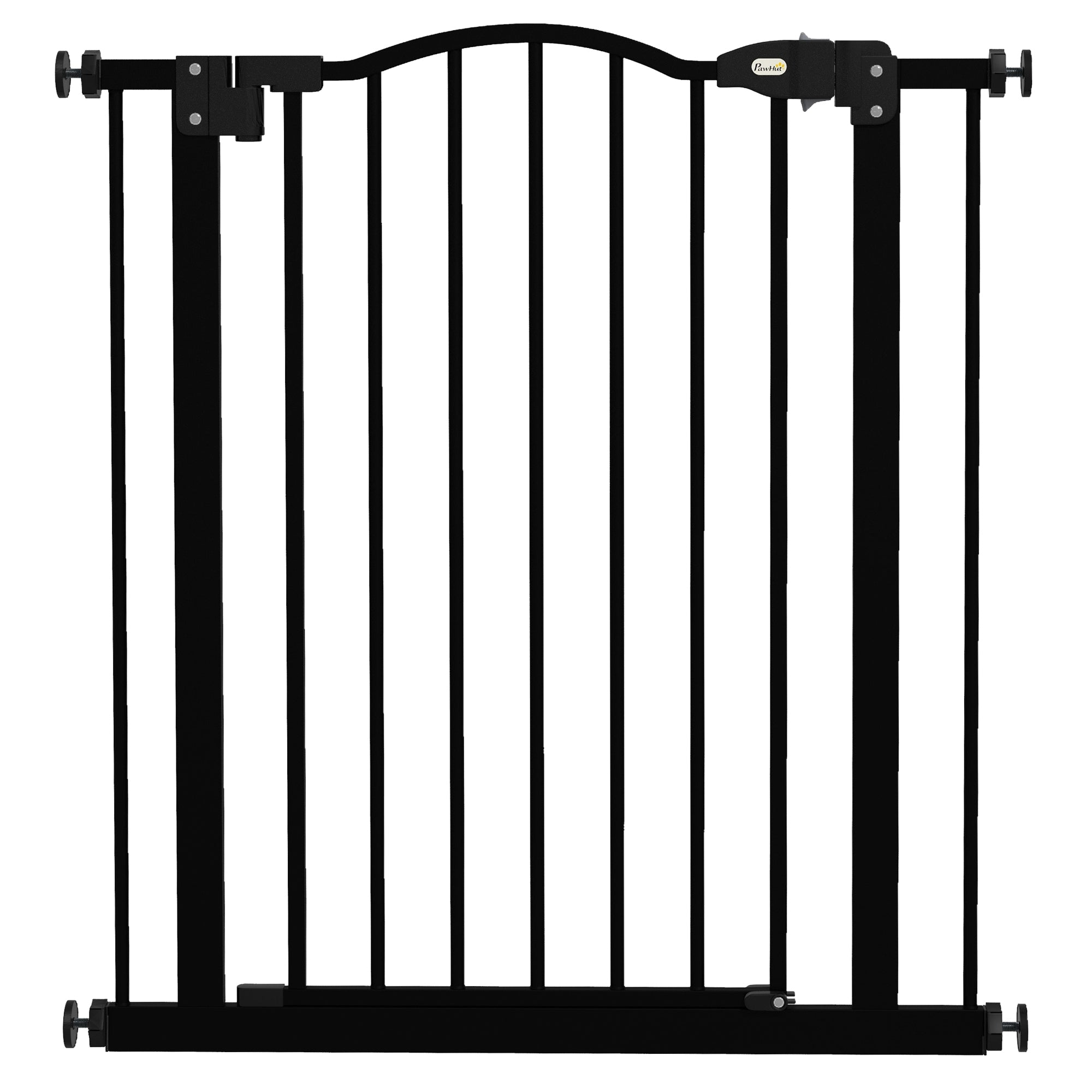 PawHut Metal 74-80cm Adjustable Pet Gate Safety Barrier w/ Auto-Close Door Black