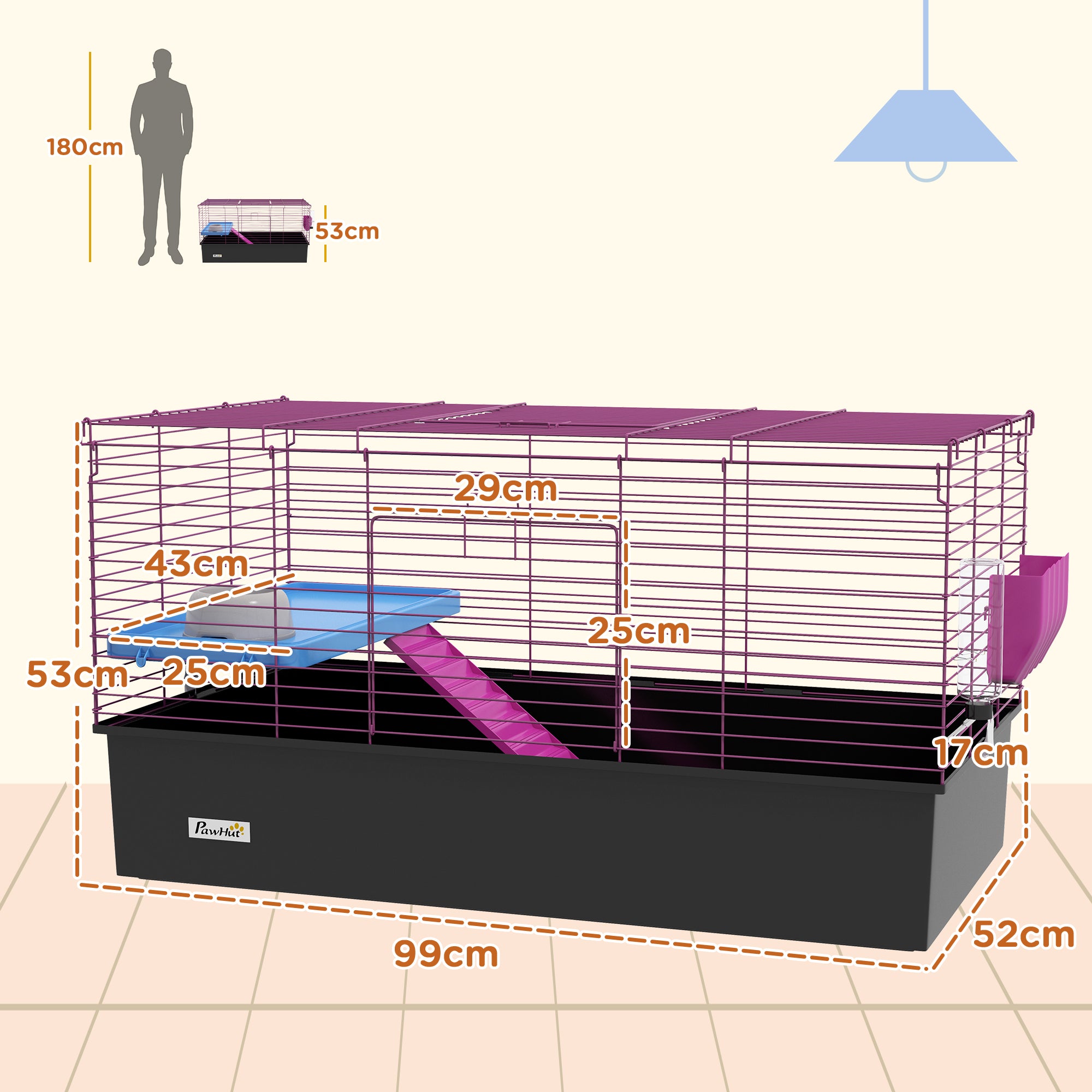 PawHut Chinchillas Small Rabbit Guinea Pig Small Animal Cage, Pet Playhouse, with Platform, Ramp, 99 x 52 x 53cm, Black - North Peak Garden Furniture