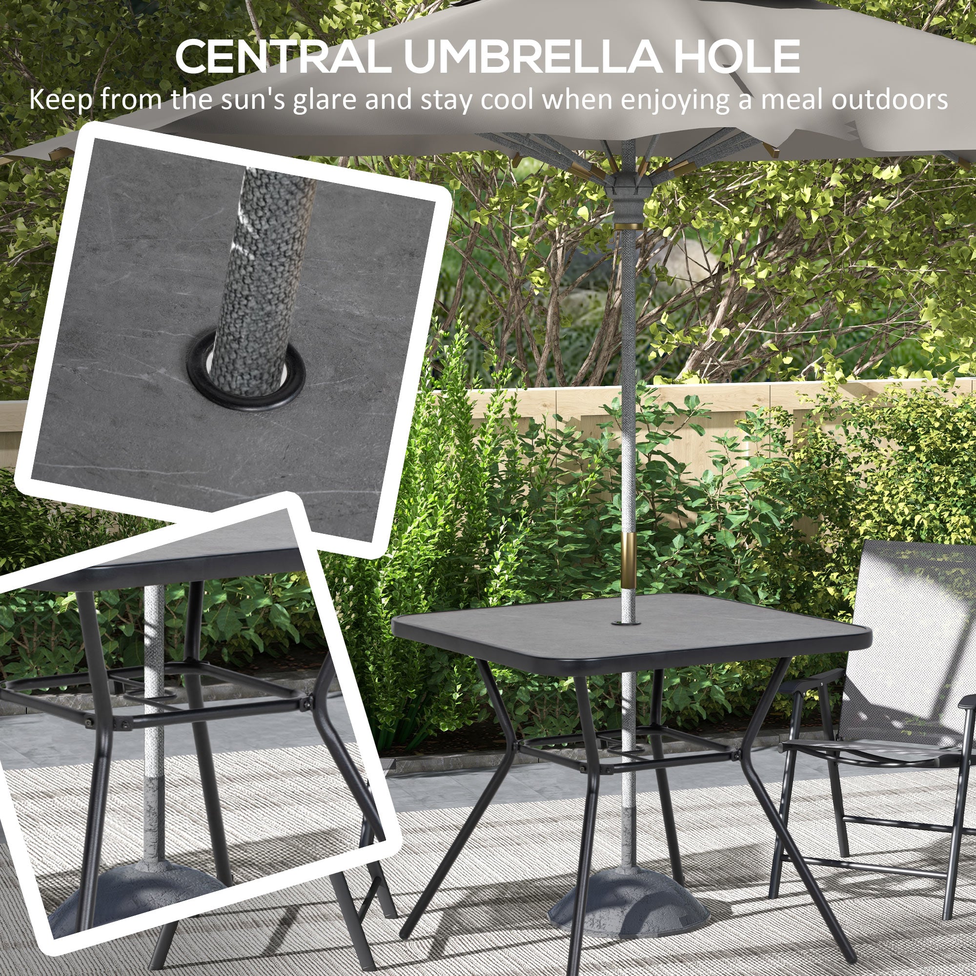 Outsunny Square Outdoor Table, Patio Bistro Coffee Table with Faux-marbled Top and 42mm Umbrella Hole for Garden - North Peak Garden Furniture