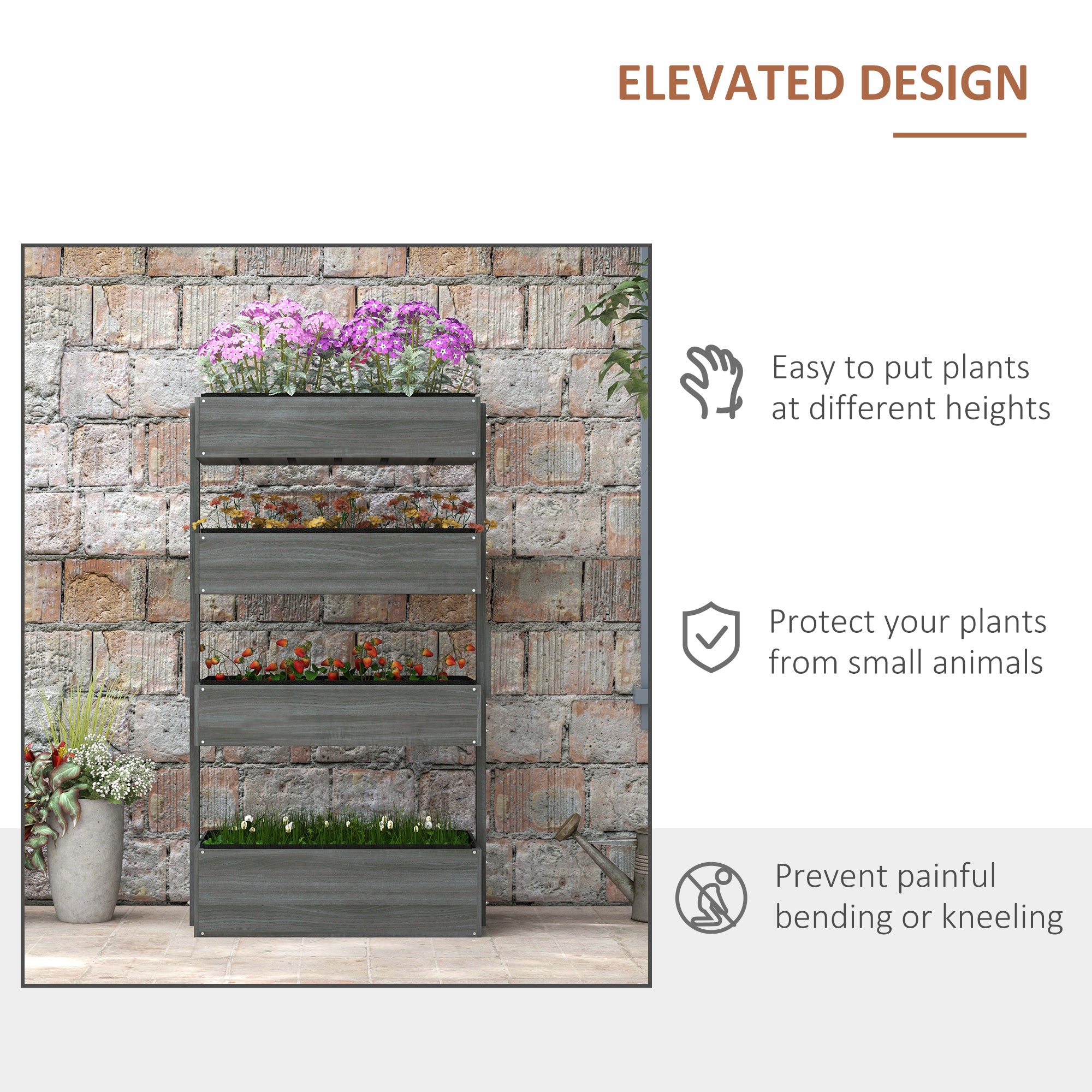 Outsunny Four-Tier Basket Wooden Plant Stand - Grey - North Peak Garden Furniture