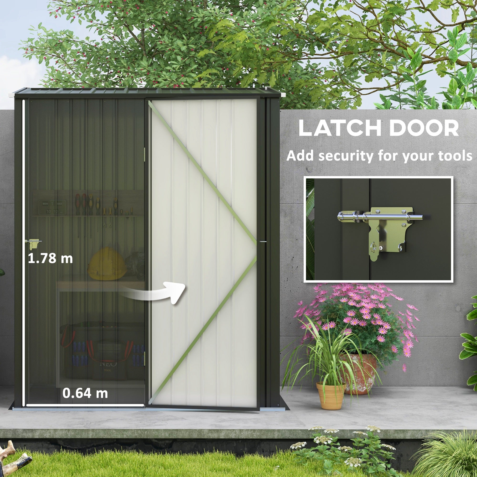 Outsunny Outdoor Storage Shed, Garden Metal Storage Shed w/ Single Door for Garden, Patio, 5.3ft x 3.1ft, Black - North Peak Garden Furniture