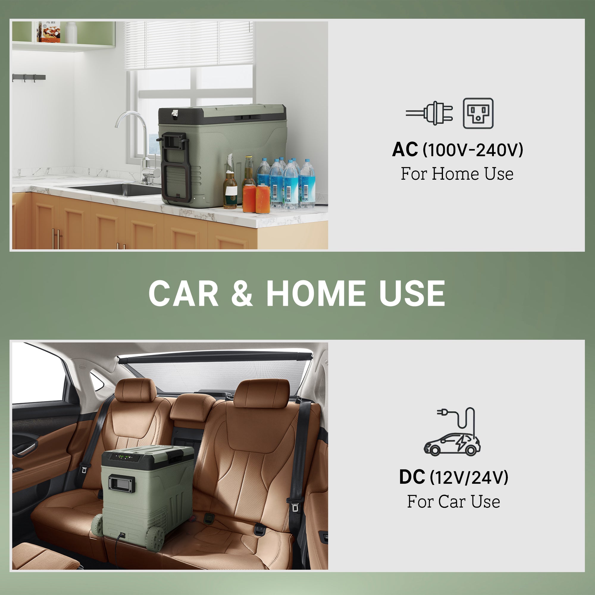 Outsunny 45L Camping Fridge Freezer Dual Zone, Portable Car Fridge 12V/24V DC & 100-240V AC, Electric Cool Box -20℃-20℃ with Wheels and LED Light, for Travel, RV, Road Trip, Picnic - North Peak Garden Furniture