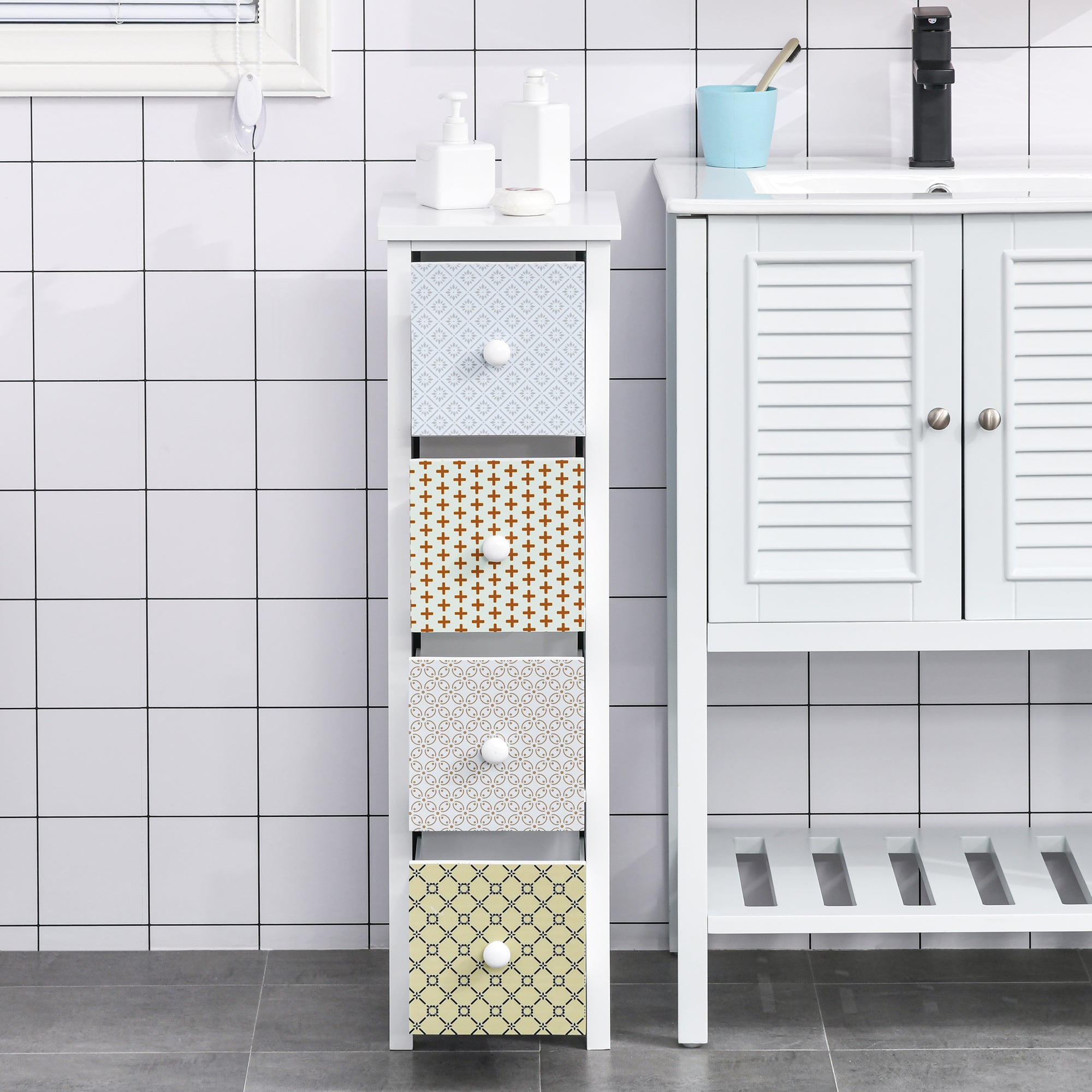 HOMCOM Chest of Drawers, 4 Drawer Dresser, Storage Organizer Toilet Tissue Cabinet for Bedroom, Bathroom - North Peak Garden Furniture