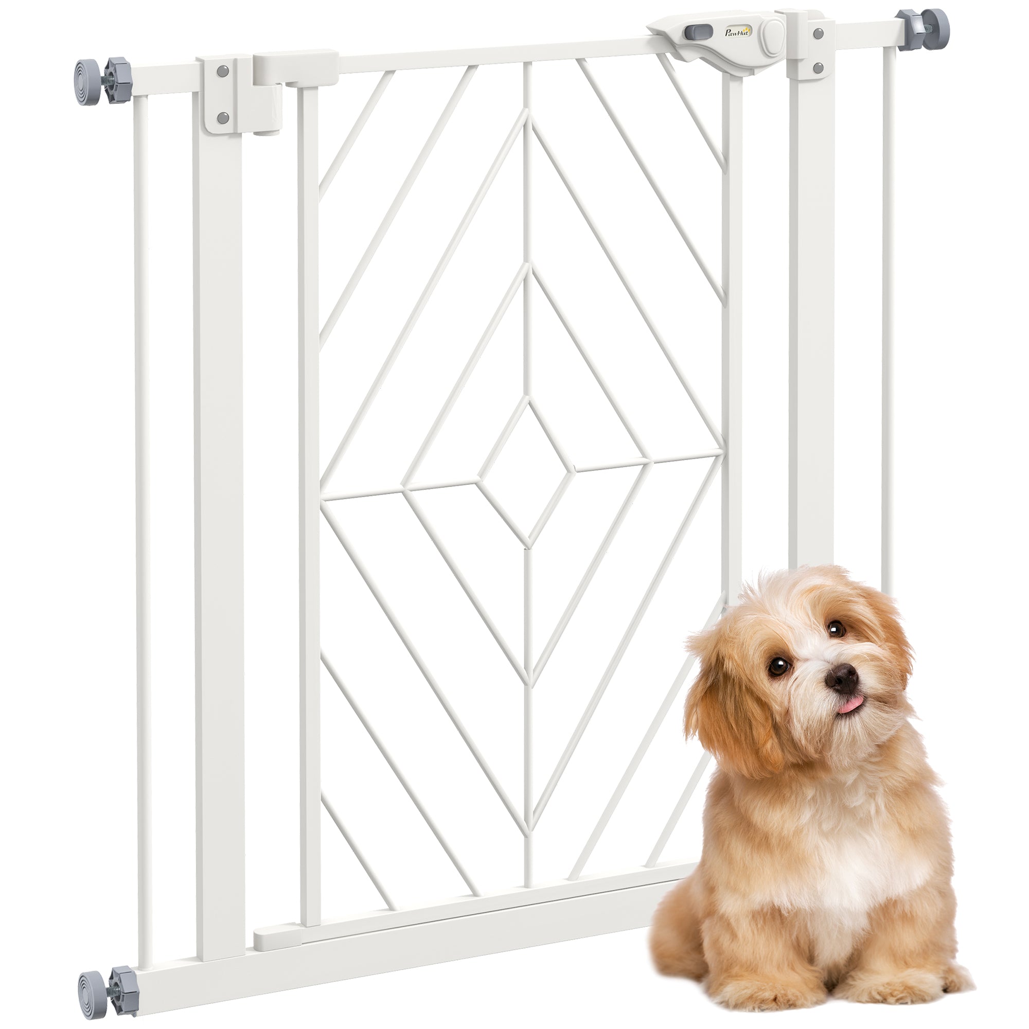 PawHut Pressure Fit Stair Gate, Dog Gate, with Auto Closing Door, Double Locking, Easy Installation, Openings 74-80cm - White - North Peak Garden Furniture