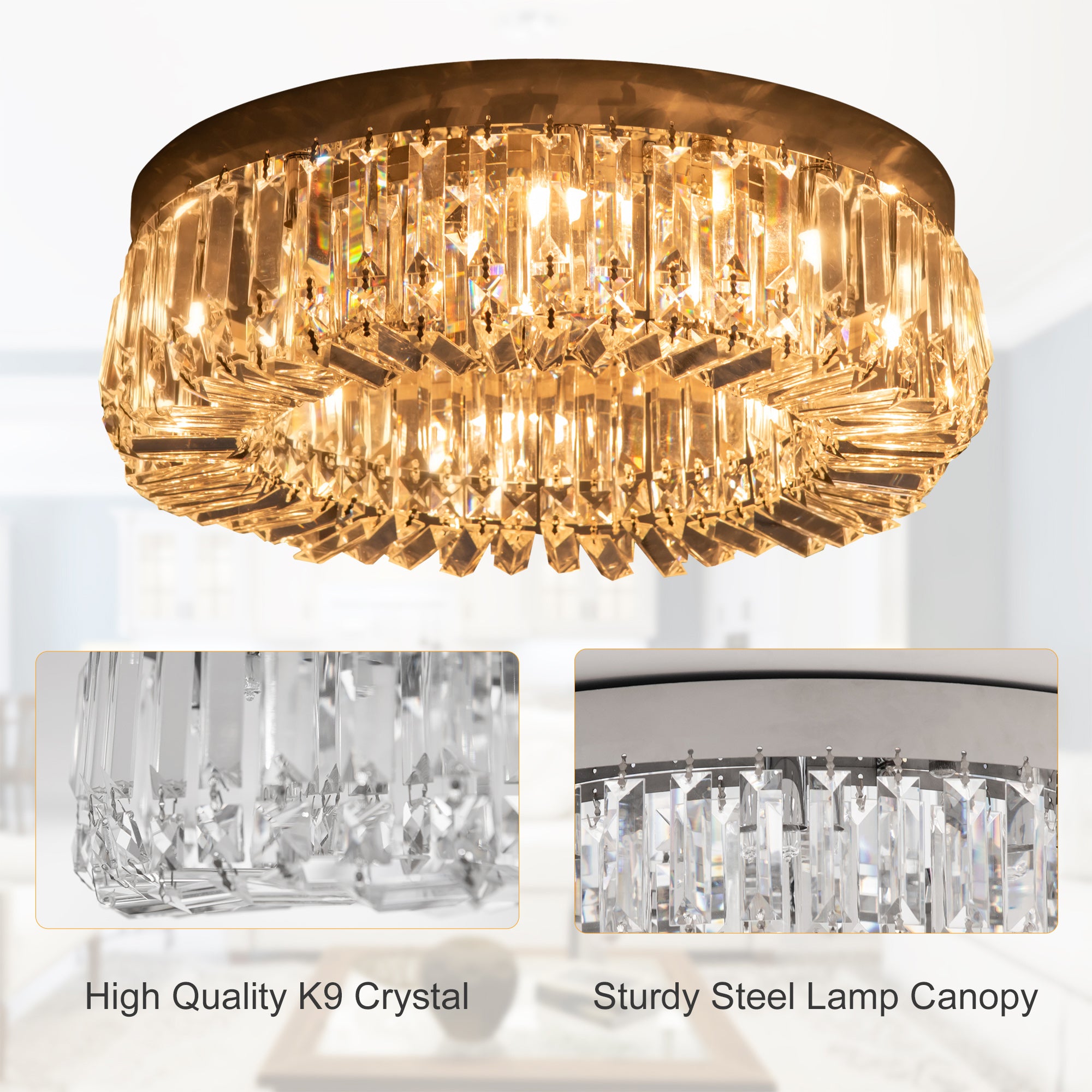 HOMCOM Crystal Ceiling Light Modern Chandeliers Stainless Steel Pendant Lights with Crystal Decorations for Living Room Bedroom Dining Room Hall Silver - North Peak Garden Furniture