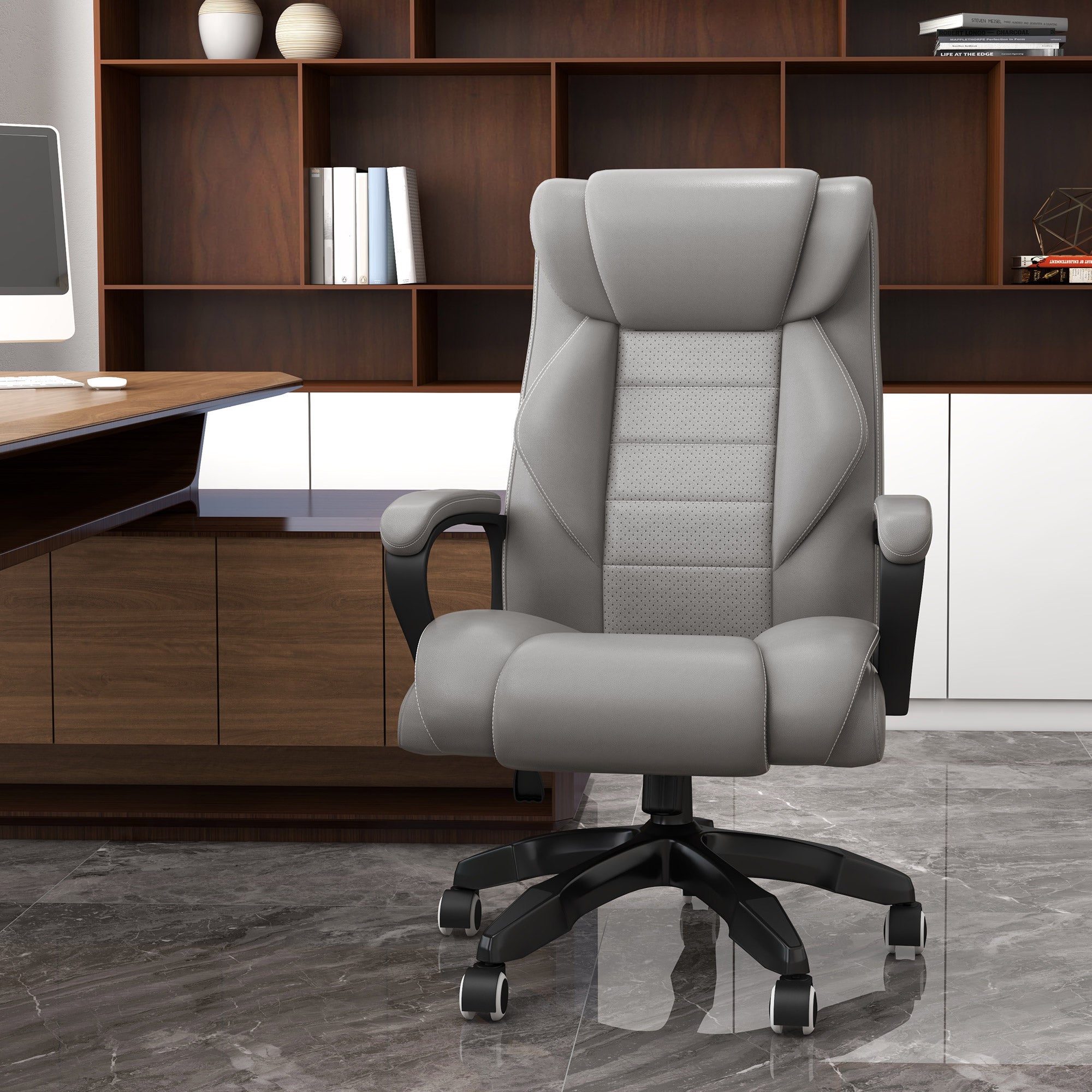 Vinsetto High Back Executive Office Chair 6- Point Vibration Massage Extra Padded Swivel Ergonomic Tilt Desk Seat, Grey - North Peak Garden Furniture