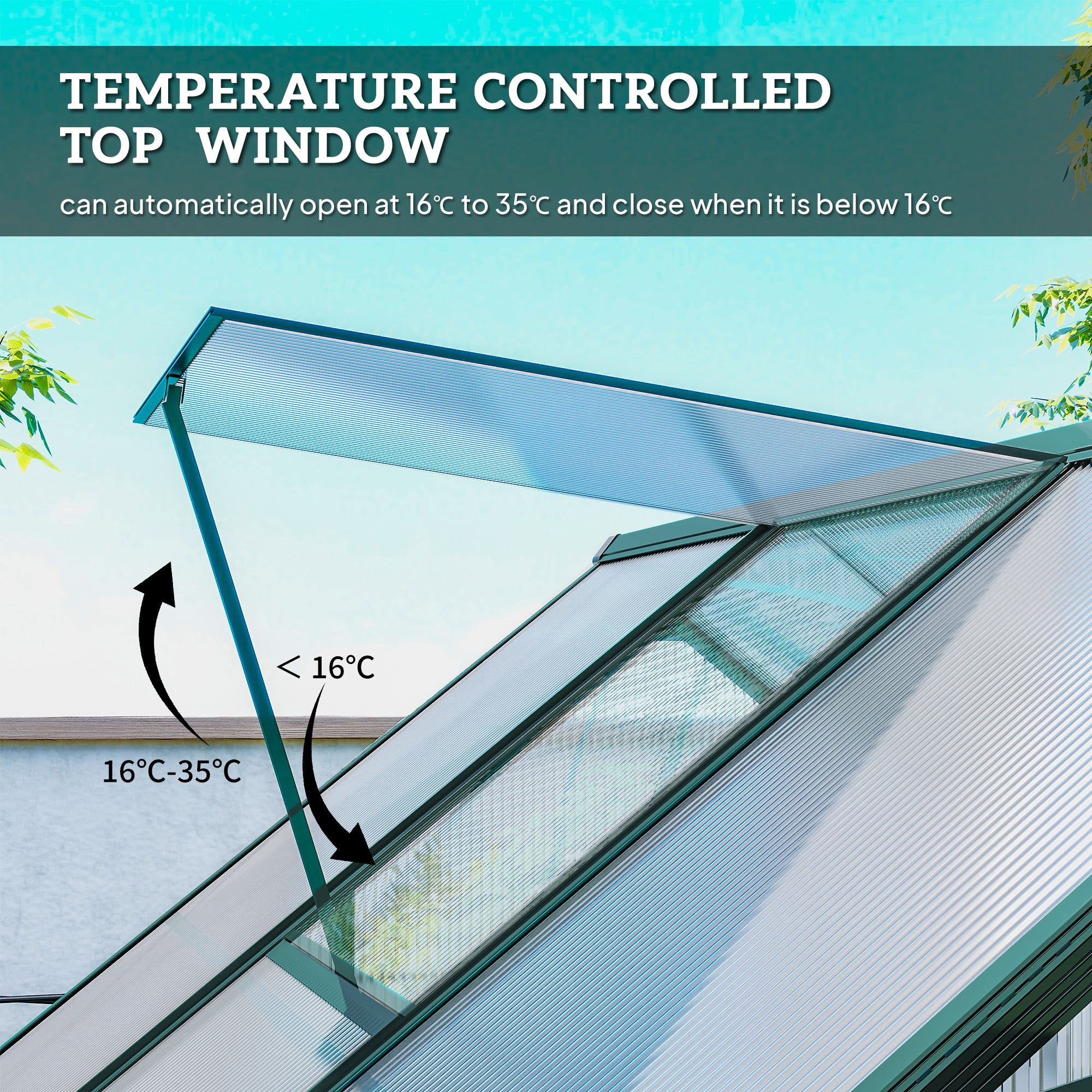 Outsunny Garden Walk-in Aluminium Greenhouse Polycarbonate with Plant Bed, Temperature Controlled Window, Foundation, 6 x 6ft