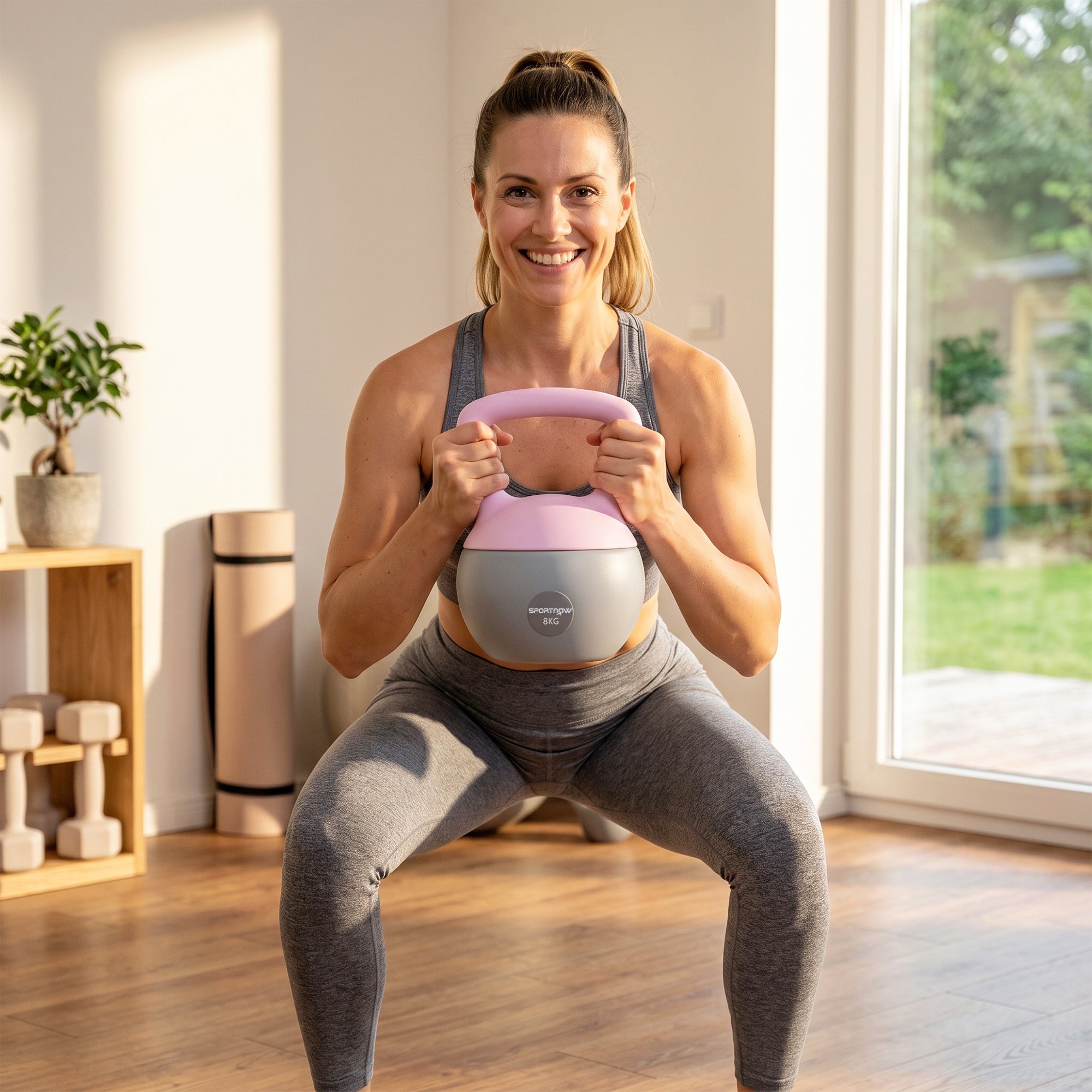 SPORTNOW Soft Kettlebell, 8kg Kettle Bell with Non-Slip Handle for Home Gym Weight Lifting and Strength Training, Purple and Grey
