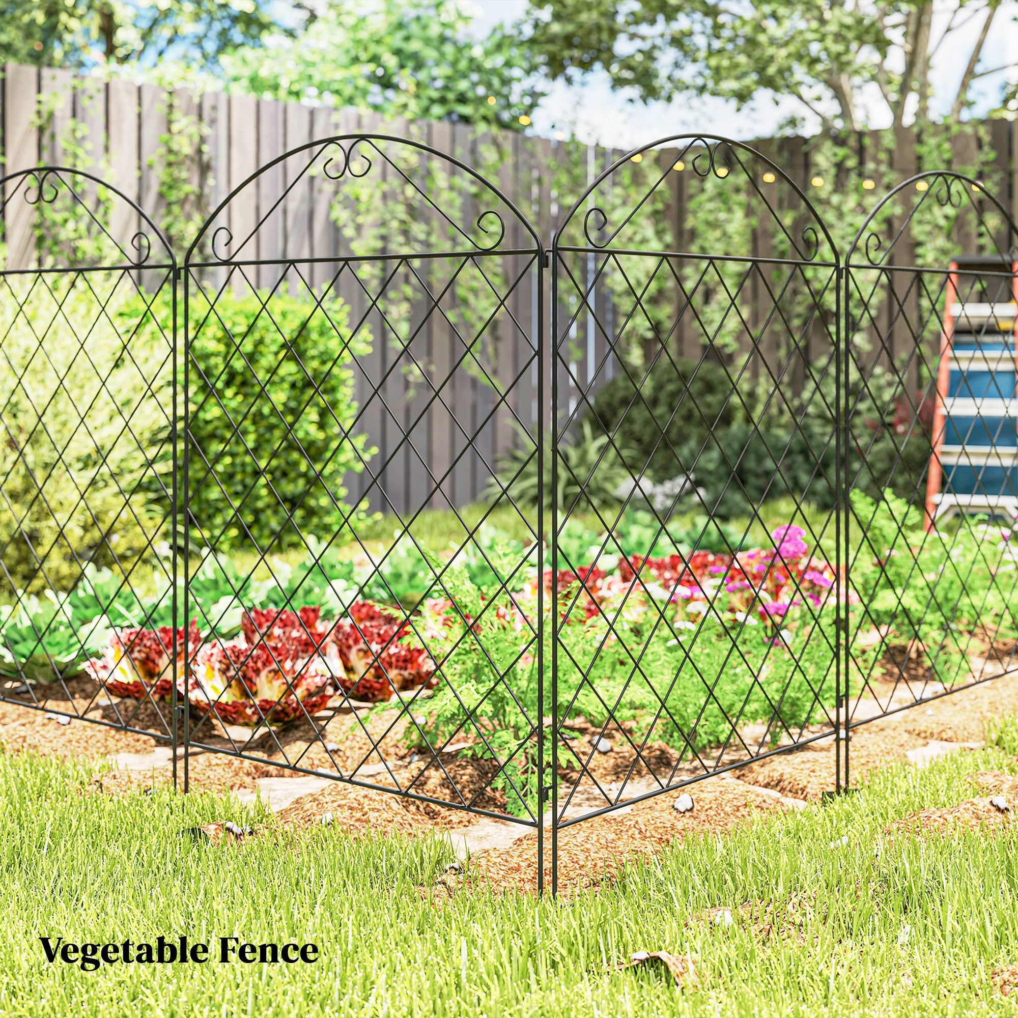 Outsunny Decorative Garden Fencing, 43in x 11.5ft Outdoor Picket Fence Panels, 4PCs Rustproof Metal Wire Landscape Flower Bed Border Edging Animal Barrier, Black