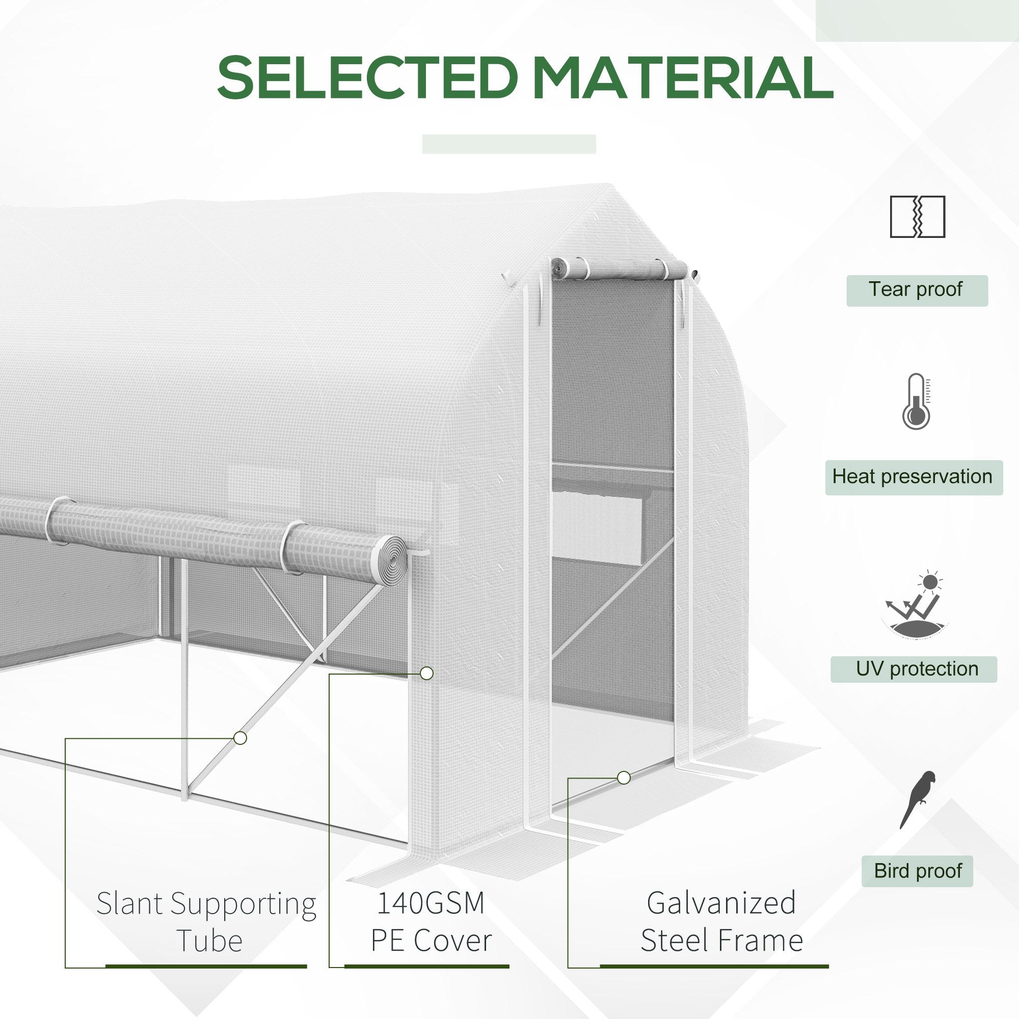 Outsunny 3 x 2(m) Walk-in Polytunnel Greenhouse, Zipped Roll Up Sidewalls, Mesh Door, 6 Mesh Windows, Tunnel Warm House Tent with PE Cover, Complimentary Plant Labels and Gloves, White - North Peak Garden Furniture