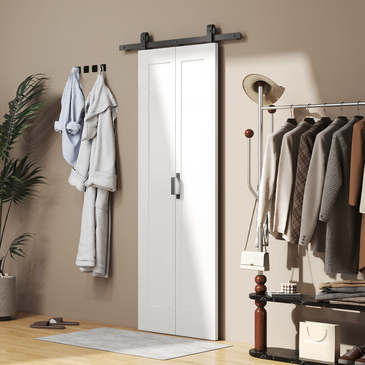 HOMCOM Slide Door, 70cm Modern Sliding Door Set Kit with Steel Rail, White