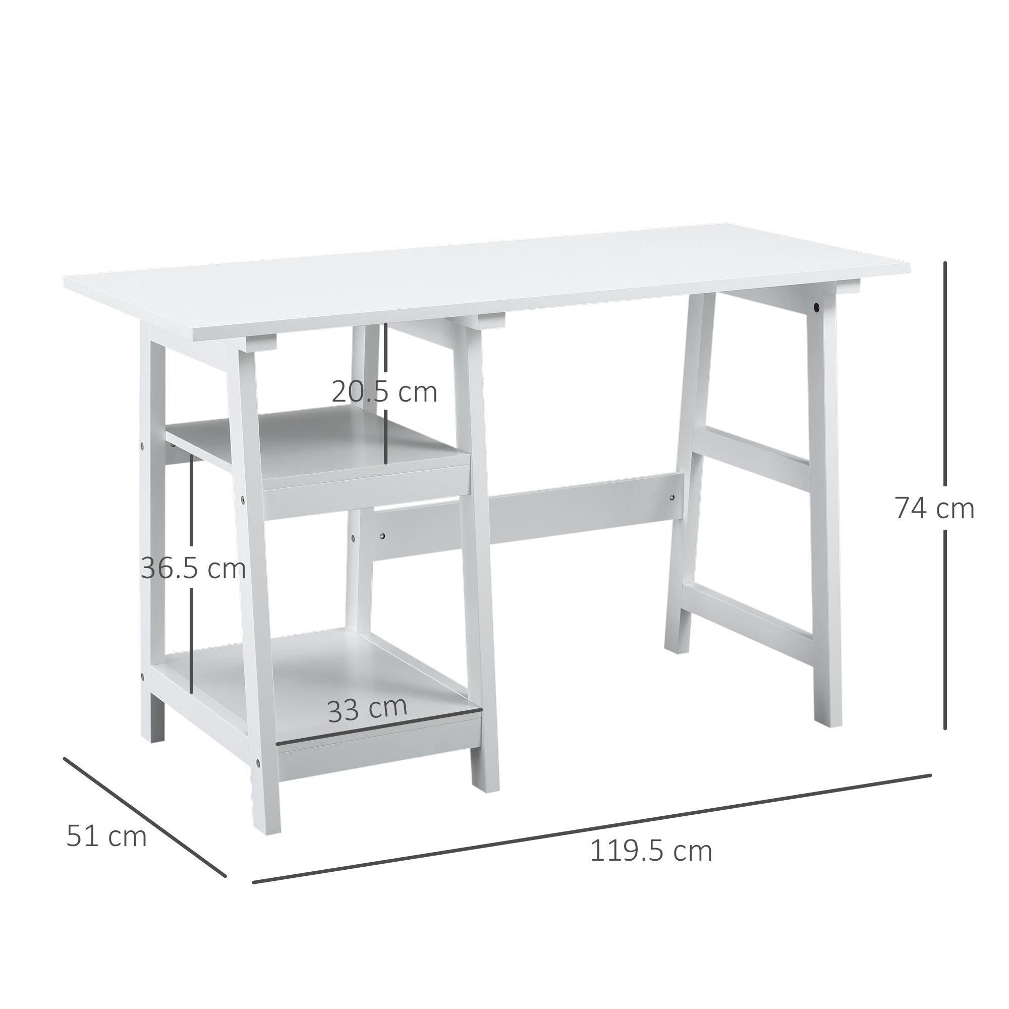 HOMCOM Compact Computer Desk with Storage Shelves, Study Table with Bookshelf, PC Table Workstation for Home Office, Study, Easy Assembly, 120 x 51cm, White - North Peak Garden Furniture